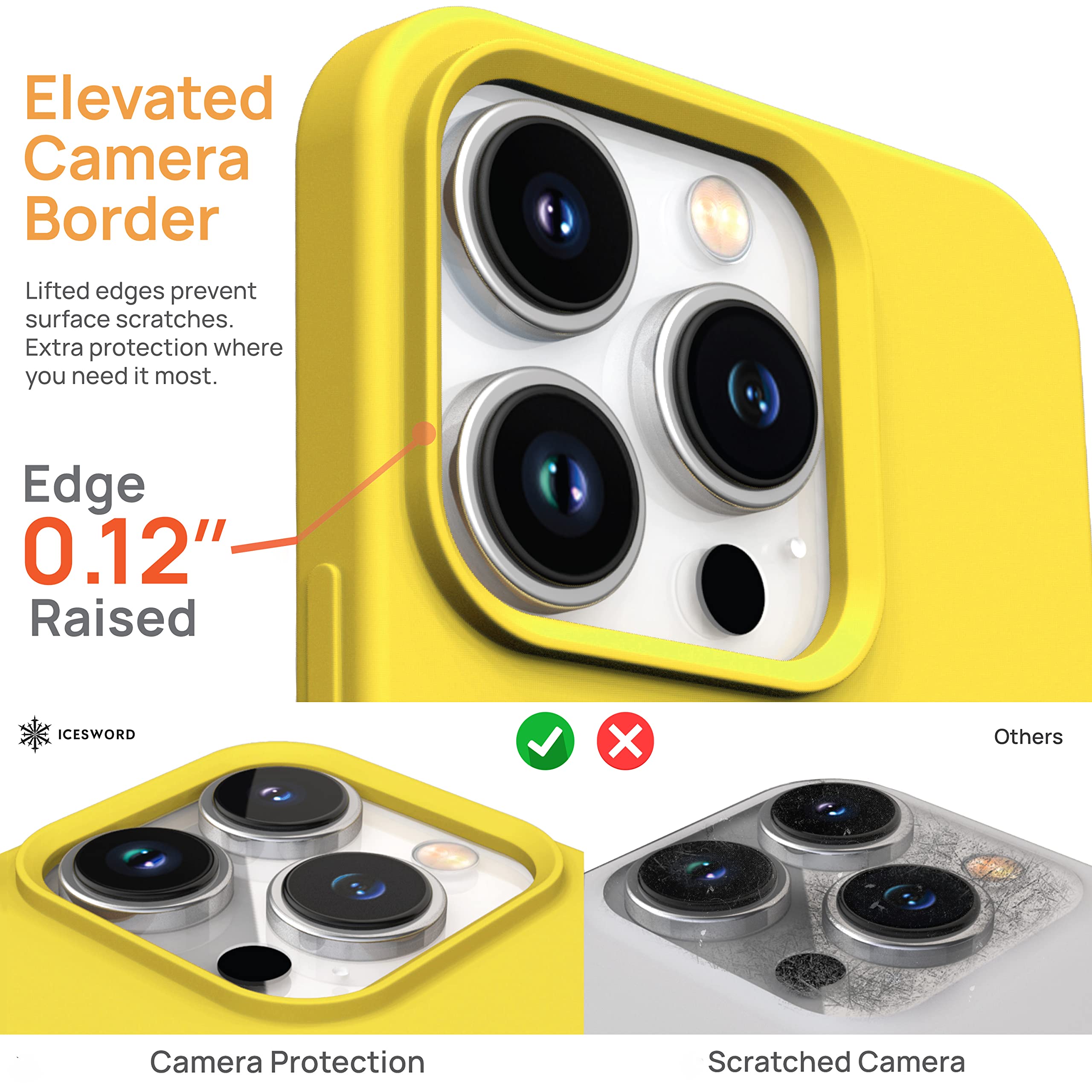 IceSword iPhone 14 Pro Shockproof Liquid Silicone Case Slim Yellow 6.1 inch