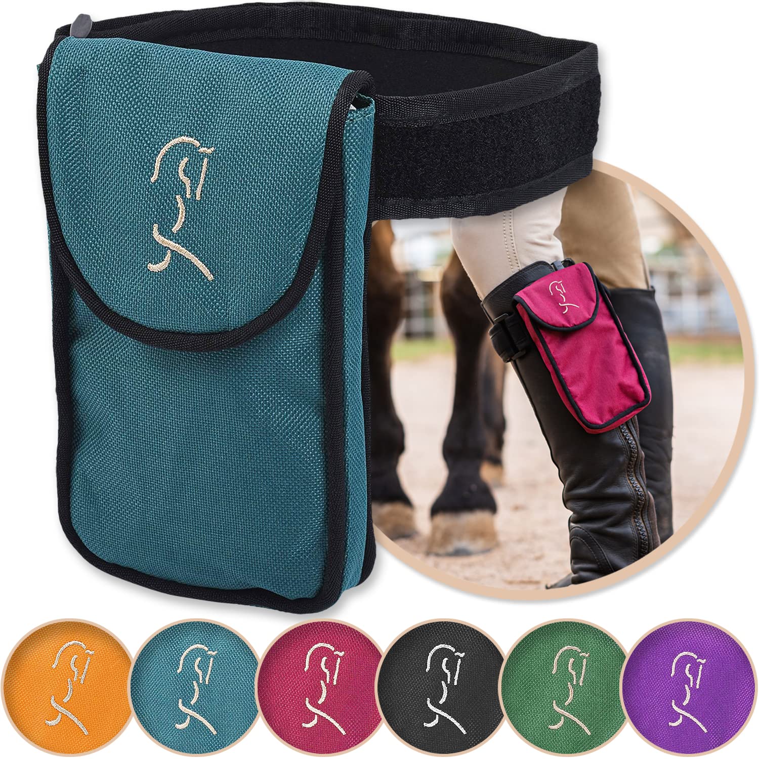 Woofhoof Equestrian Cell Phone Holder, XL Aqua On The Calf/Leg Band Holster - Perfect Horse Accessories, Universal Fit, Padded S