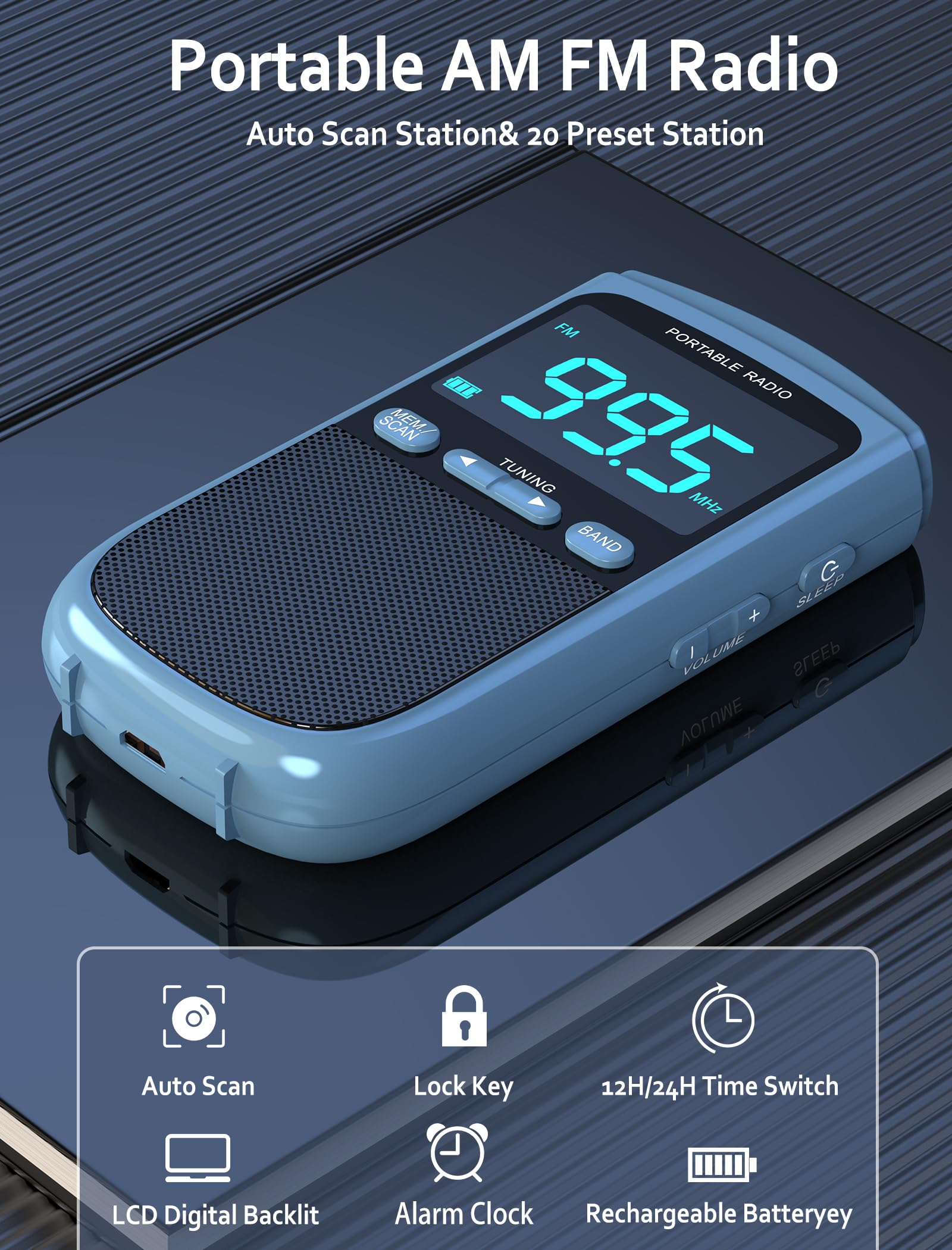 Portable Am/Fm/Sw Radio With Best Reception,900Mah Walkman Radio With Lcd Display, Digital Am Fm Radio With Headphones,Pocket Radio With Rechargeable Battery,Digital Tuner And Presets For Walking