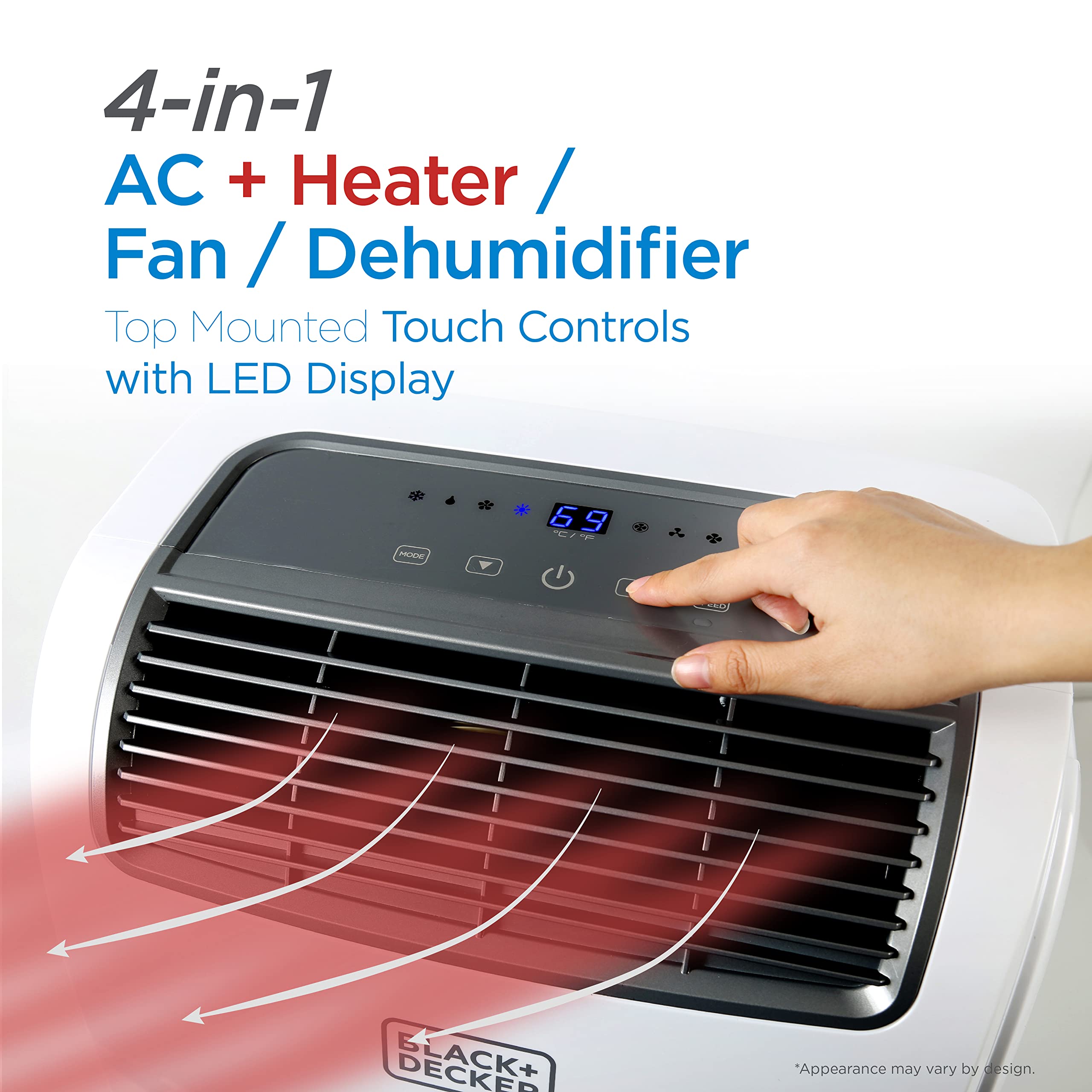 Black+Decker Air Conditioner, 14,000 Btu Air Conditioner Portable For Room And Heater Up To 700 Sq. Ft. With Remote Control, Whi