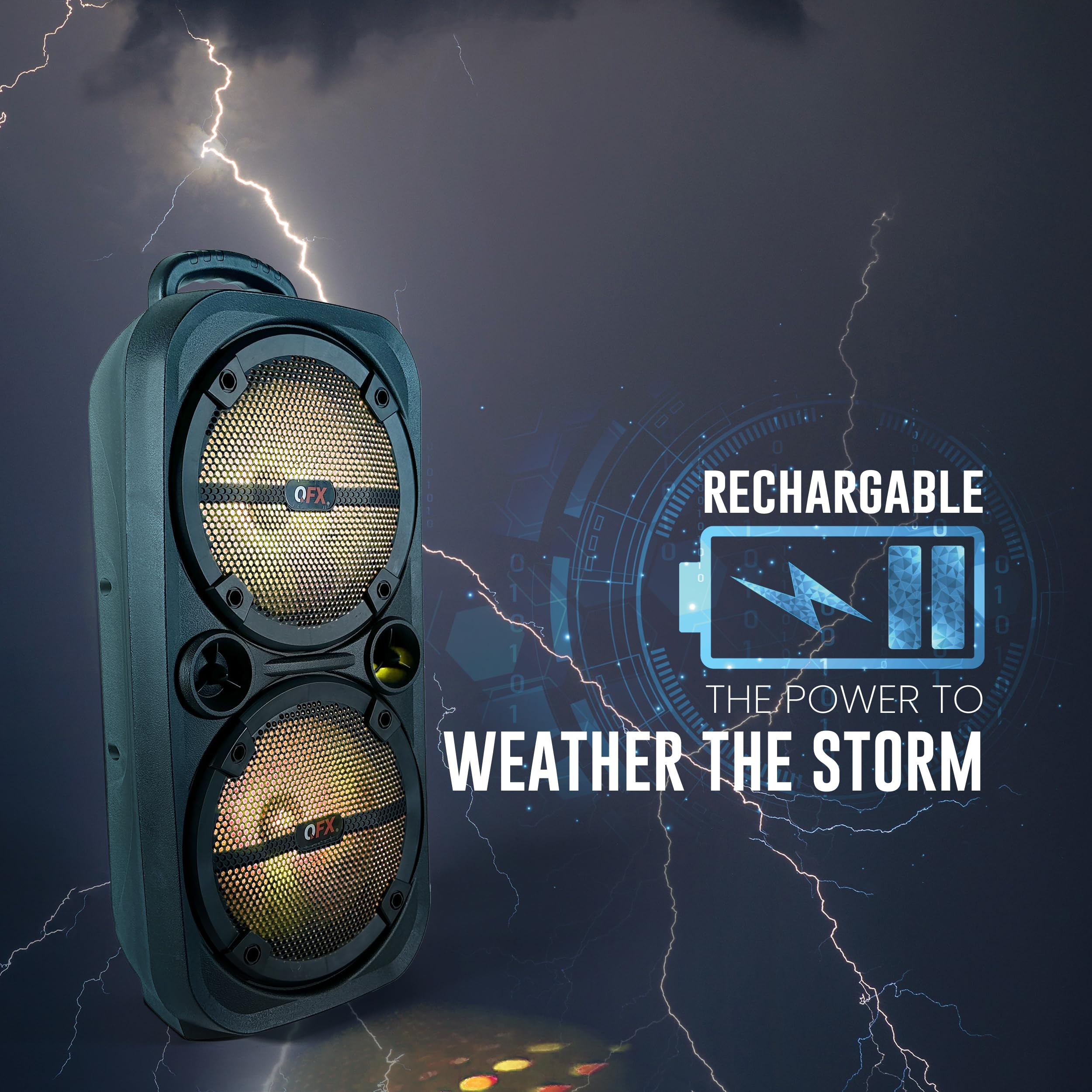 Qfx Pbx 8008Sm Tws Bluetooth 8� Woofers Rechargeable Portable Speakers With Ac Adapter And Microphone,Black