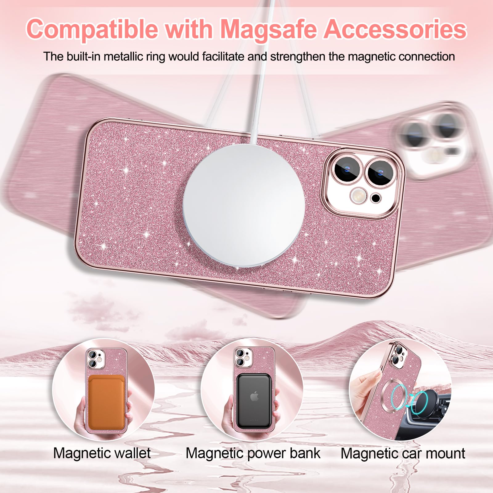 Hython For Iphone 11 Case Glitter, Clear Magnetic Phone Cases With Camera Lens Protector [Compatible With Magsafe] Bling Sparkle