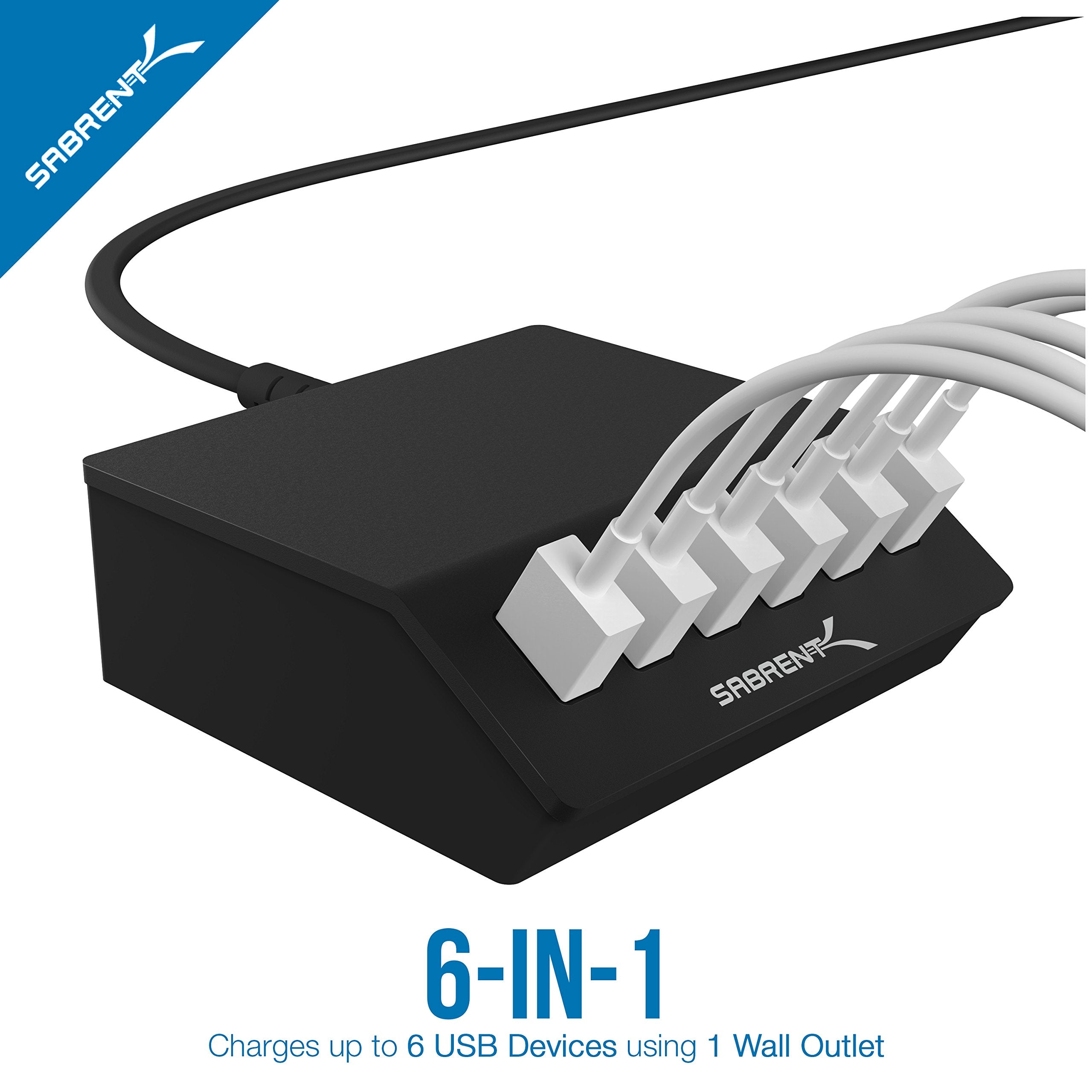 Sabrent Premium 60 Watt (12 Amp) 6 Port Aluminum Family Sized Desktop Usb Rapid Charger.[Ul Certified ] Smart Usb Charger With A