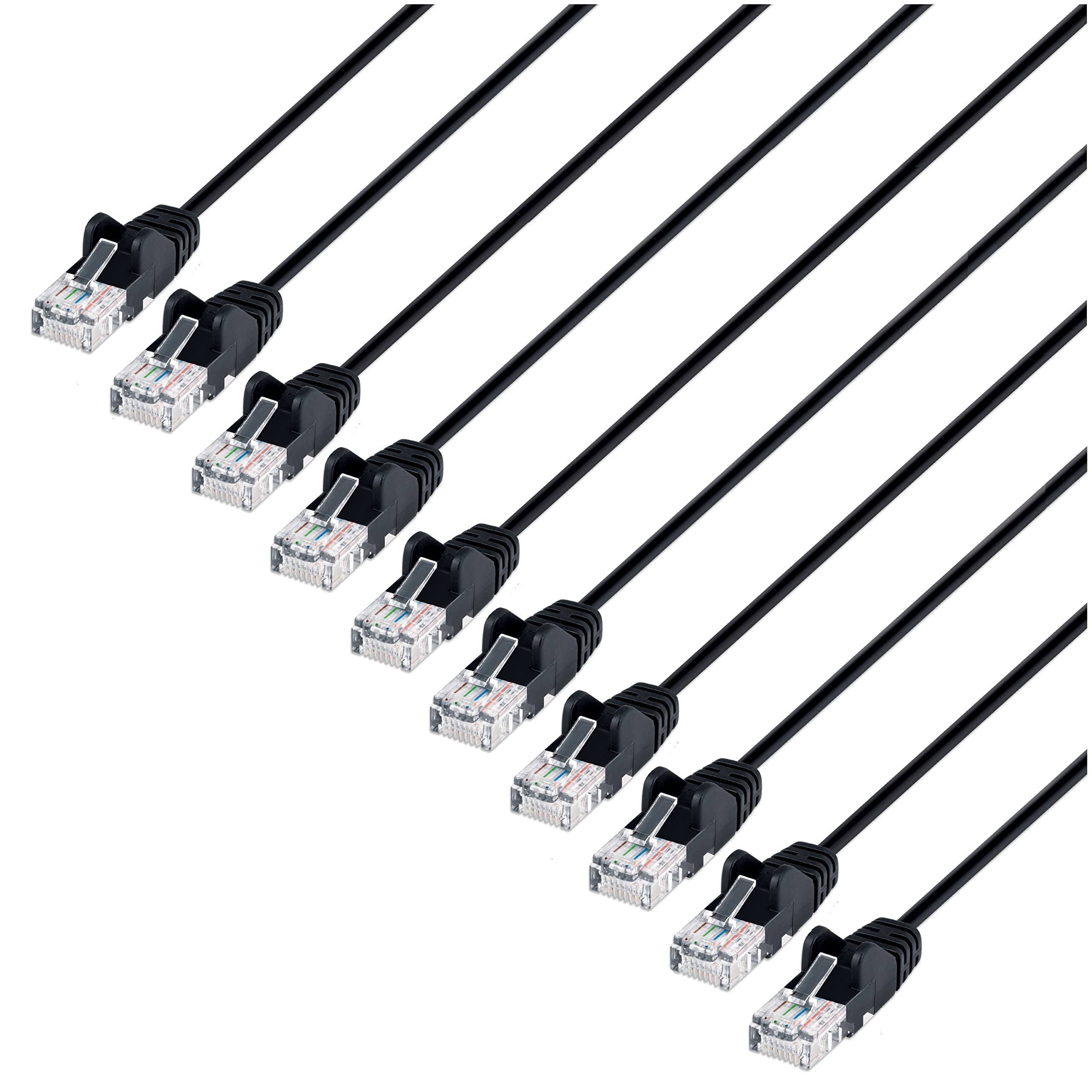 Cat6 U/Utp Slim Network Patch Cable, 10 Ft., Black, 10-Pack