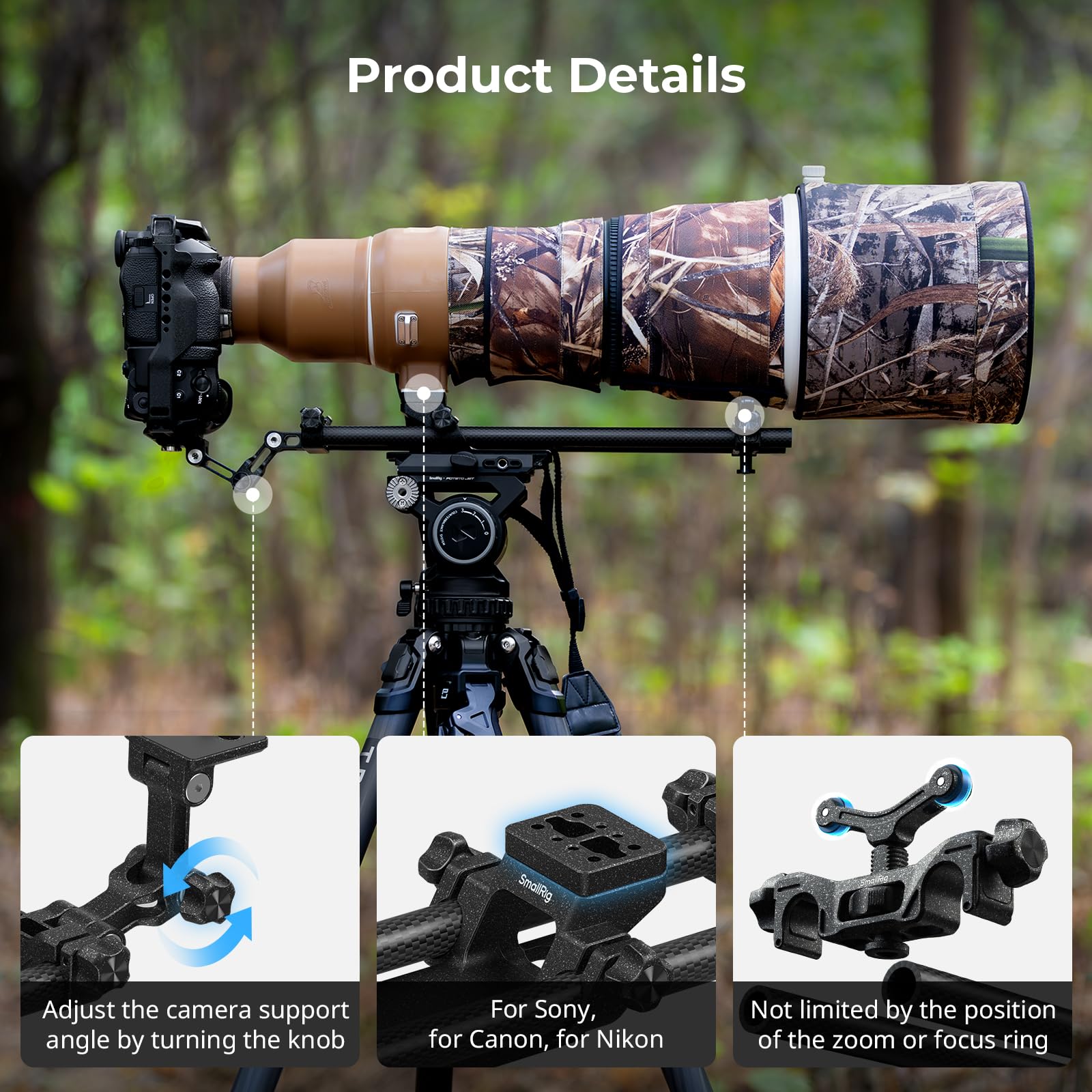 Smallrig Camera Lens Support Kit, 501Pl Ecosystem Shooting Support Kit, Three-Point Connection, Lightweight, Suitable For Forest
