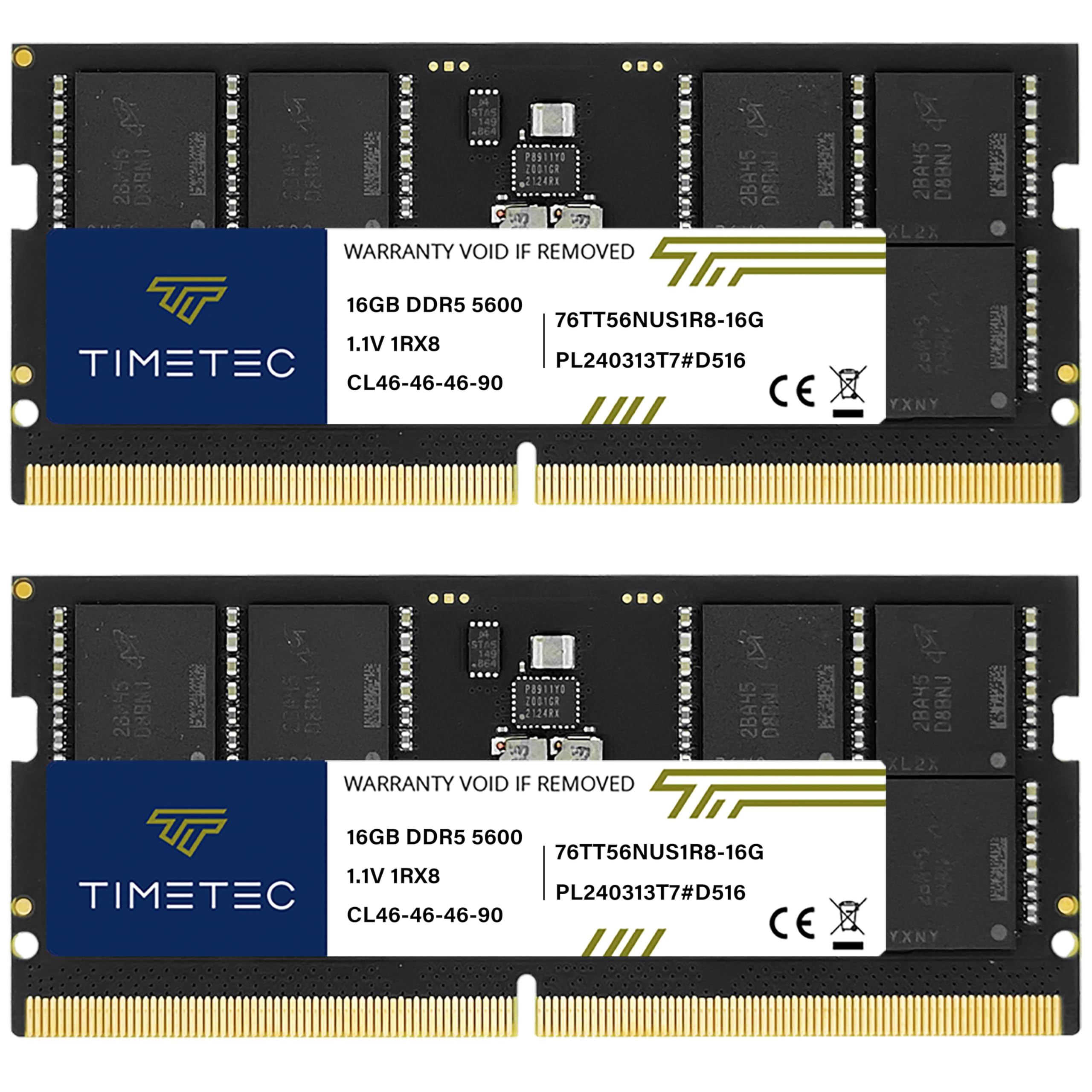 Timetec 32Gb Kit(2X16Gb) Ddr5 5600Mhz Pc5 44800 Unbuffered Non Ecc 1.1V Cl40 1Rx8 Single Rank 262 Pin Sodimm Laptop Memory Ram M
