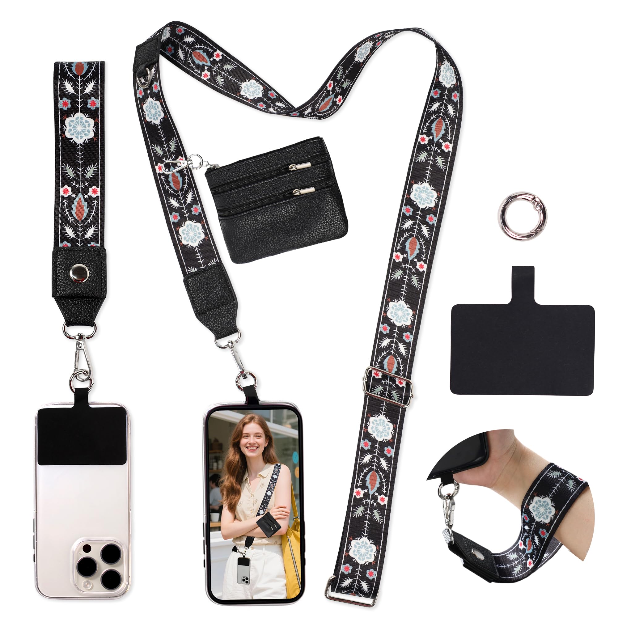 FUVLIFE Phone Lanyard Crossbody Wrist Strap, Adjustable Clip and Go Strap for Phone with Wallet Crossbody, Phone Strap with Zipp