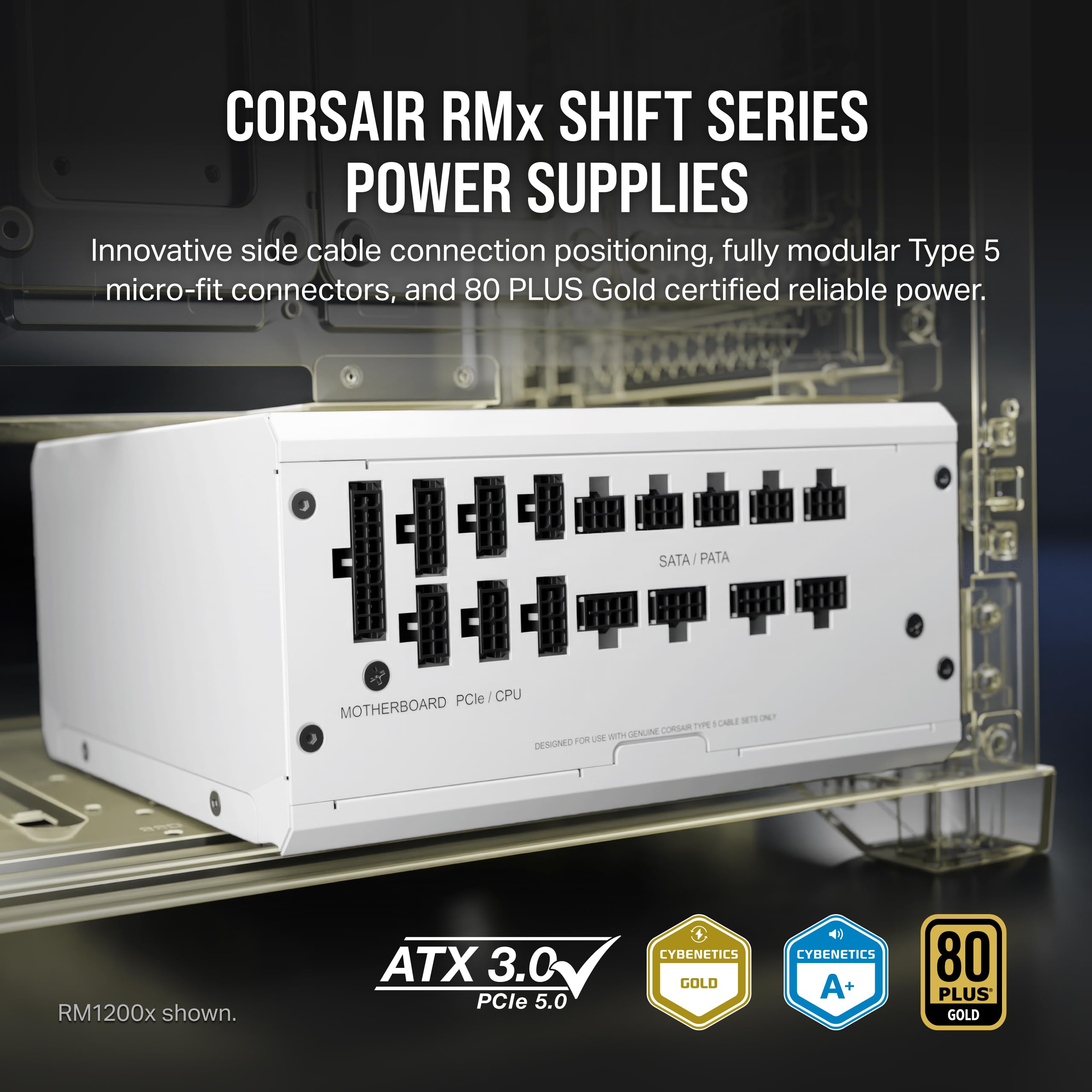 Corsair Rm750X Shift Fully Modular Atx Power Supply - 80 Plus Gold - Atx 3.0 - Pcie 5.0 - Zero Rpm - Modular Side Interface - Wh