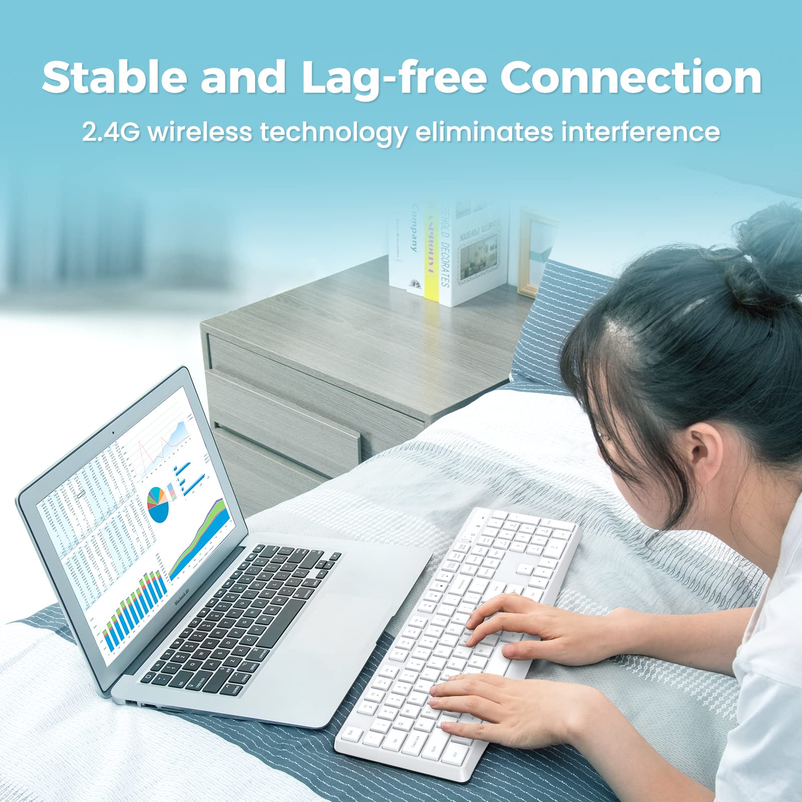 Lovaky Wireless Keyboard, 2.4G Ergonomic Wireless Computer Keyboard, Enlarged Indicator Light, Full Size Pc Keyboard With Numeri