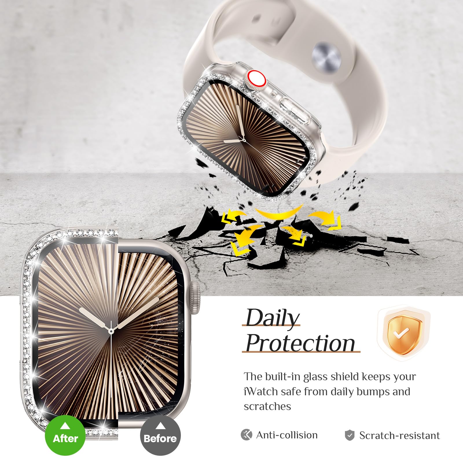 Goton 2 Pack Bling Case For Apple Watch Series 10 Screen Protector 42Mm, Women Glitter Diamond Rhinestone Bumper Face Cover For