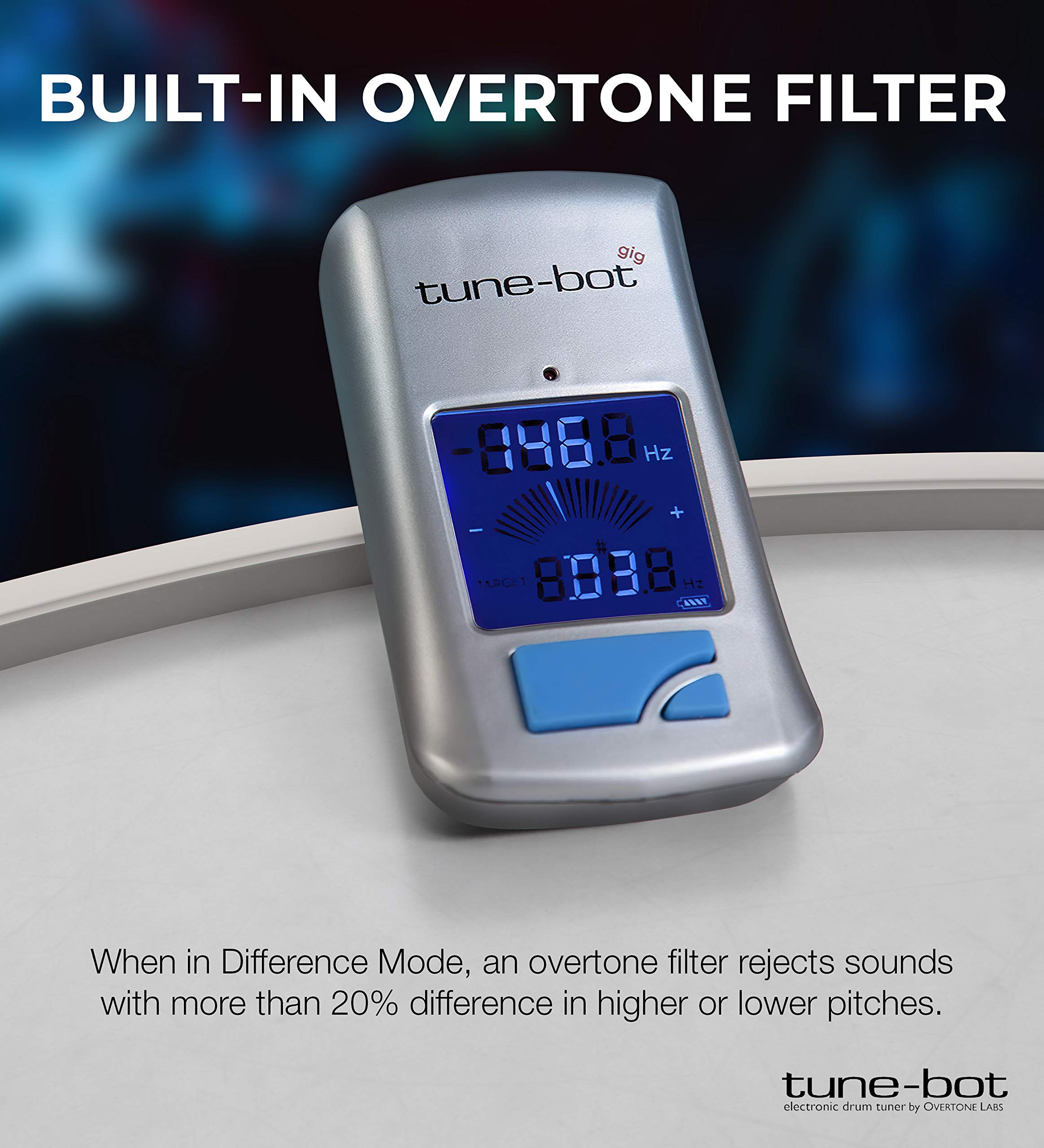 Tune-Bot Gig Clip-On Digital Drum Tuner With Backlit Lcd Display For Acoustic Drums