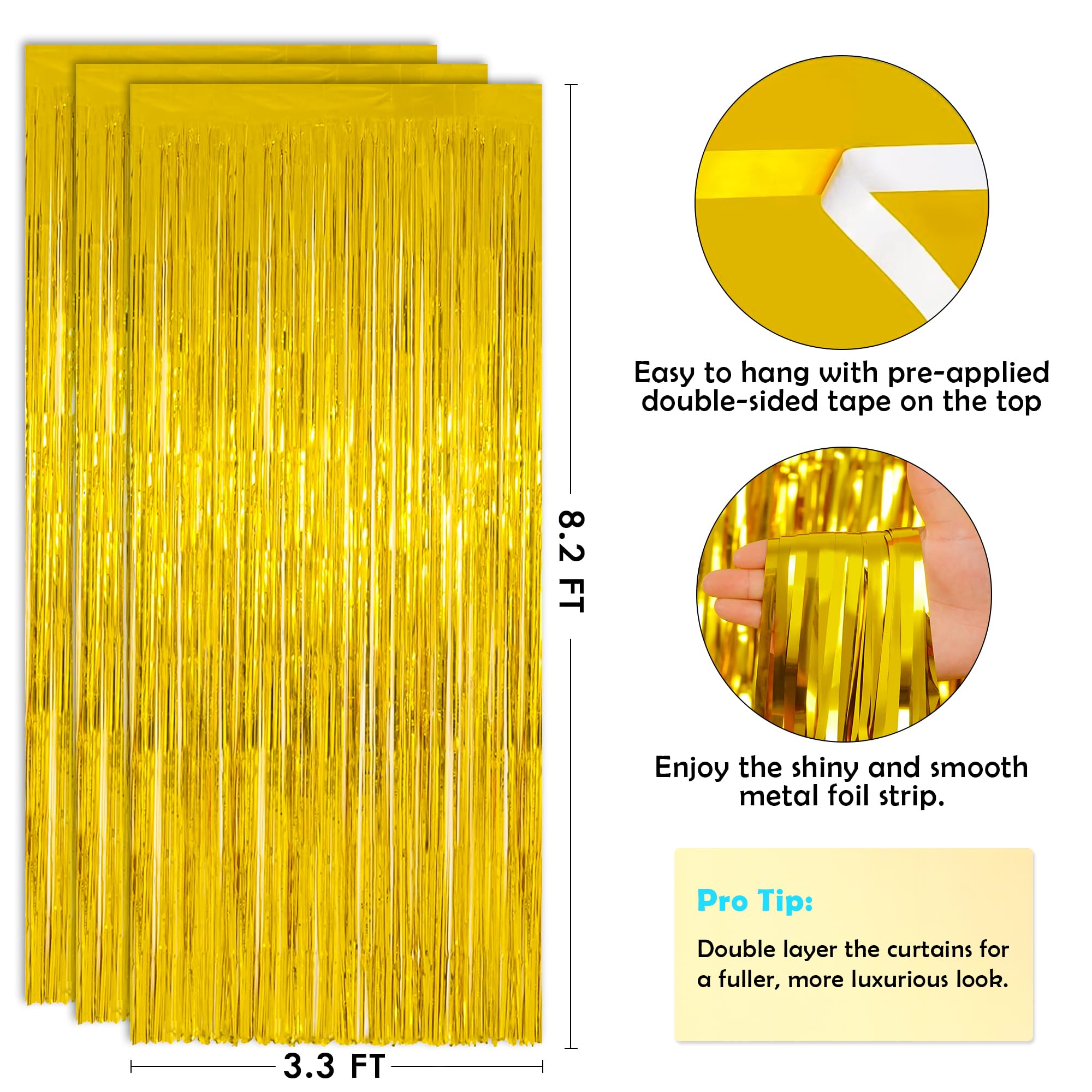 Ohome Gold Tinsel Curtain Party Backdrop   Thanksgiving Friendsgiving Party Decorations | Baptism Engagement Party Decorations |