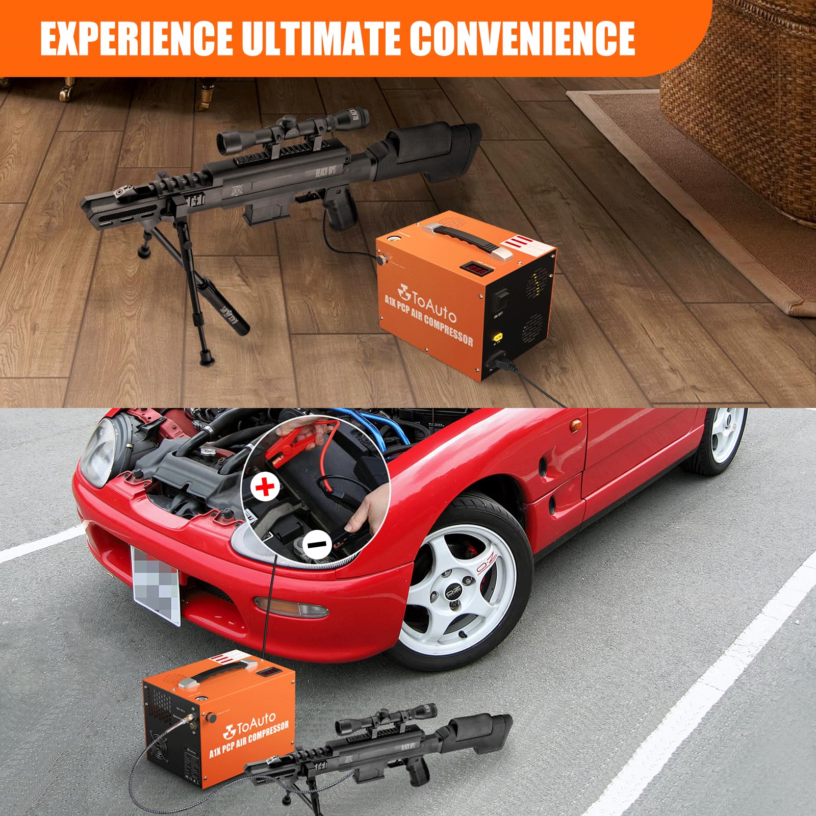 Toauto A1X Pcp Air Compressor,4500Psi 30Mpa, Water/Oil Free, One Button Start, Bursting Disc, Powered By Car 12V Dc Or Home 110V