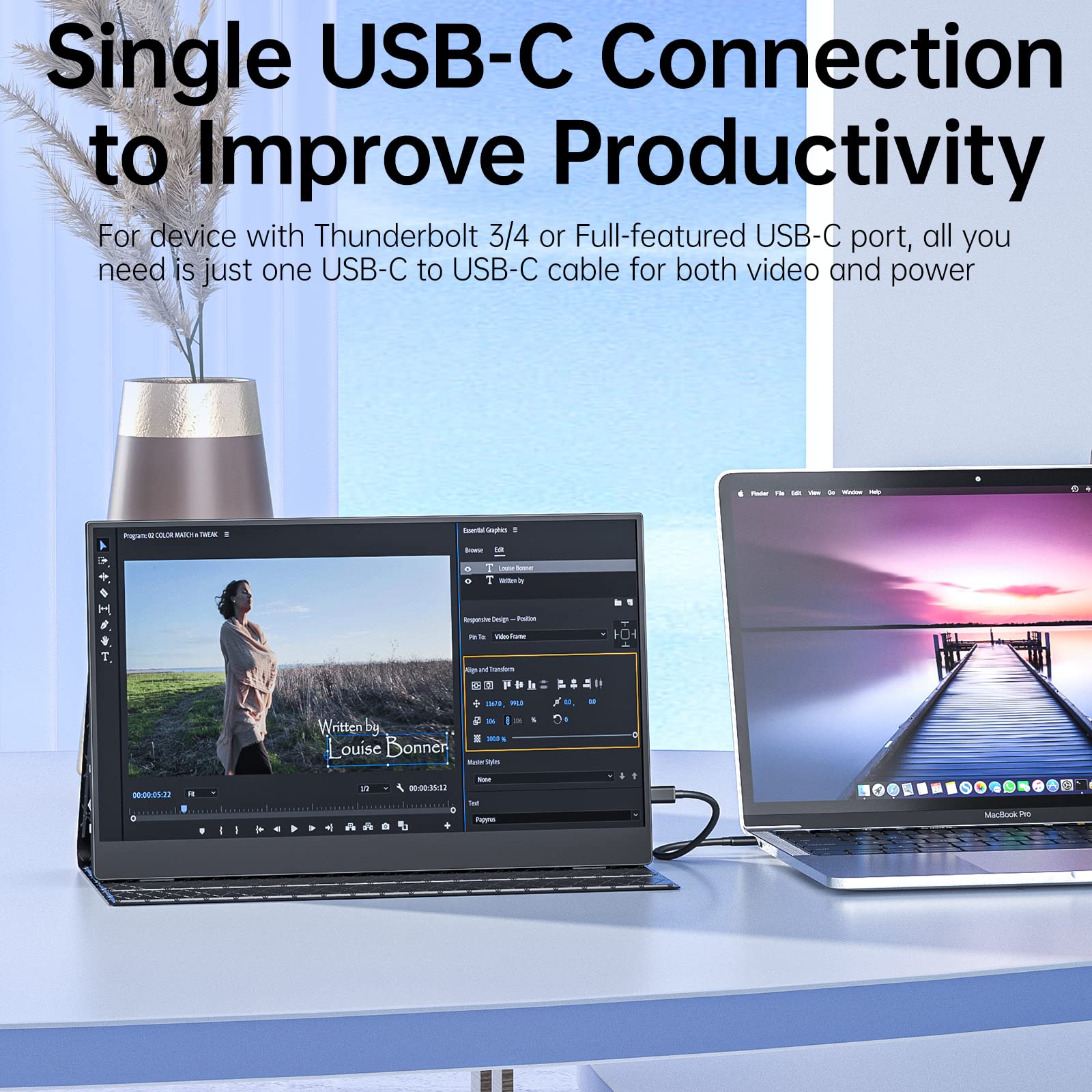 Visionowl Portable Monitor 15.6 Inch Slim Computer Display Gaming External Monitor Full Hd 1080P Usb Type C Hdmi Ips Screen With