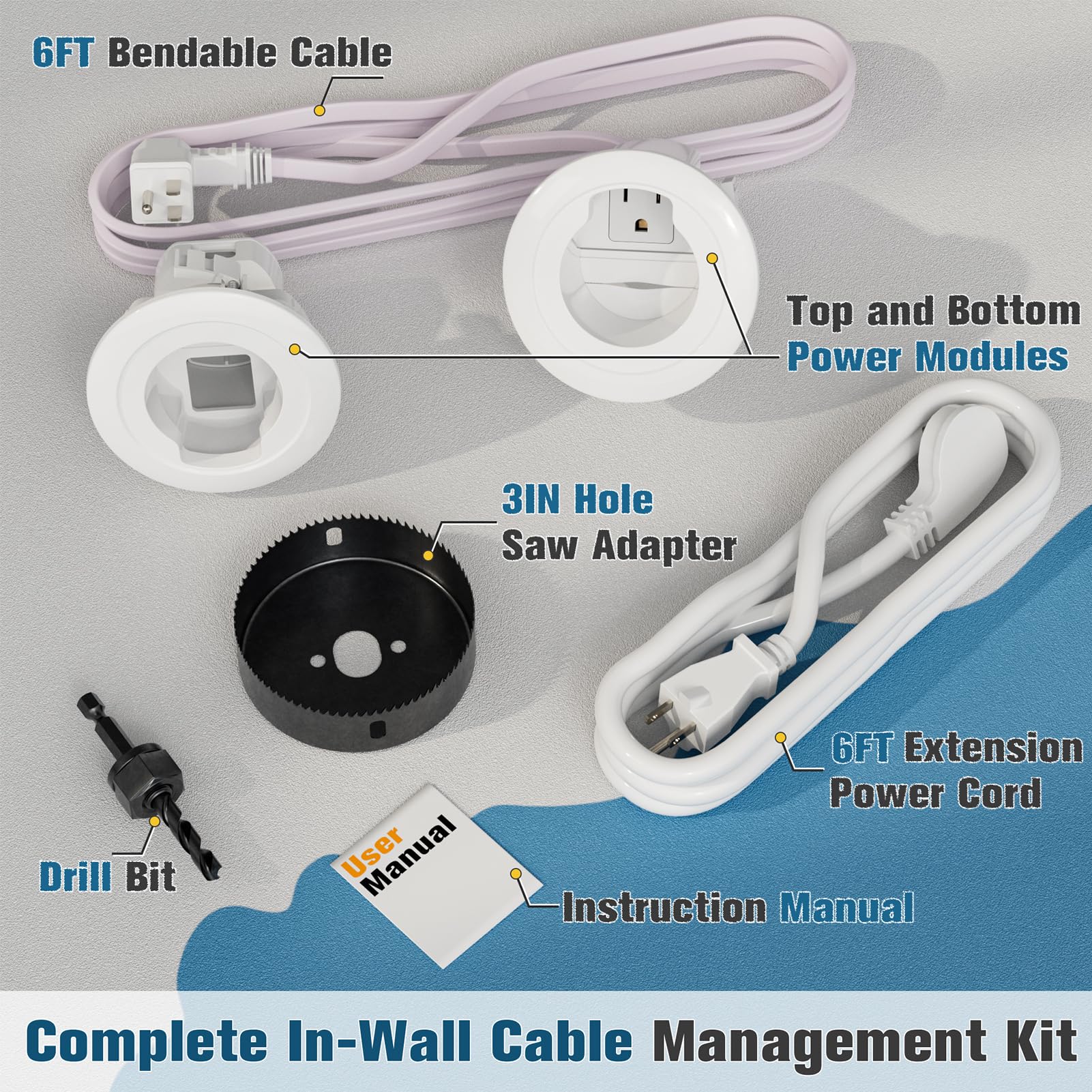 In Wall Cable Management Kit, Power & Low Voltage Wire Organizer With Hole Saw Drill For Easy Tv Wall Mounting, Tv Wire Hider Fo