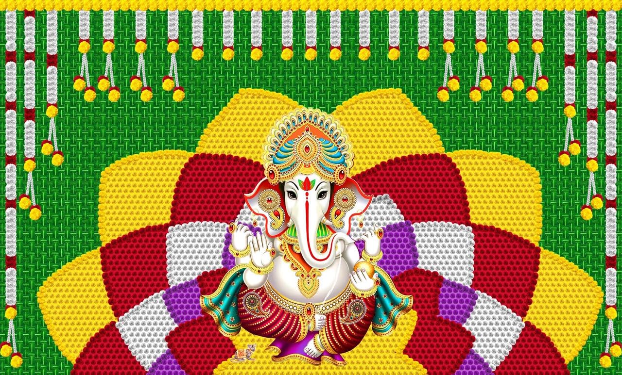 vinayakamrt ganesh backdrop decoration cloth backdrop for pooja decoration, size 5x8 feet, multi colur