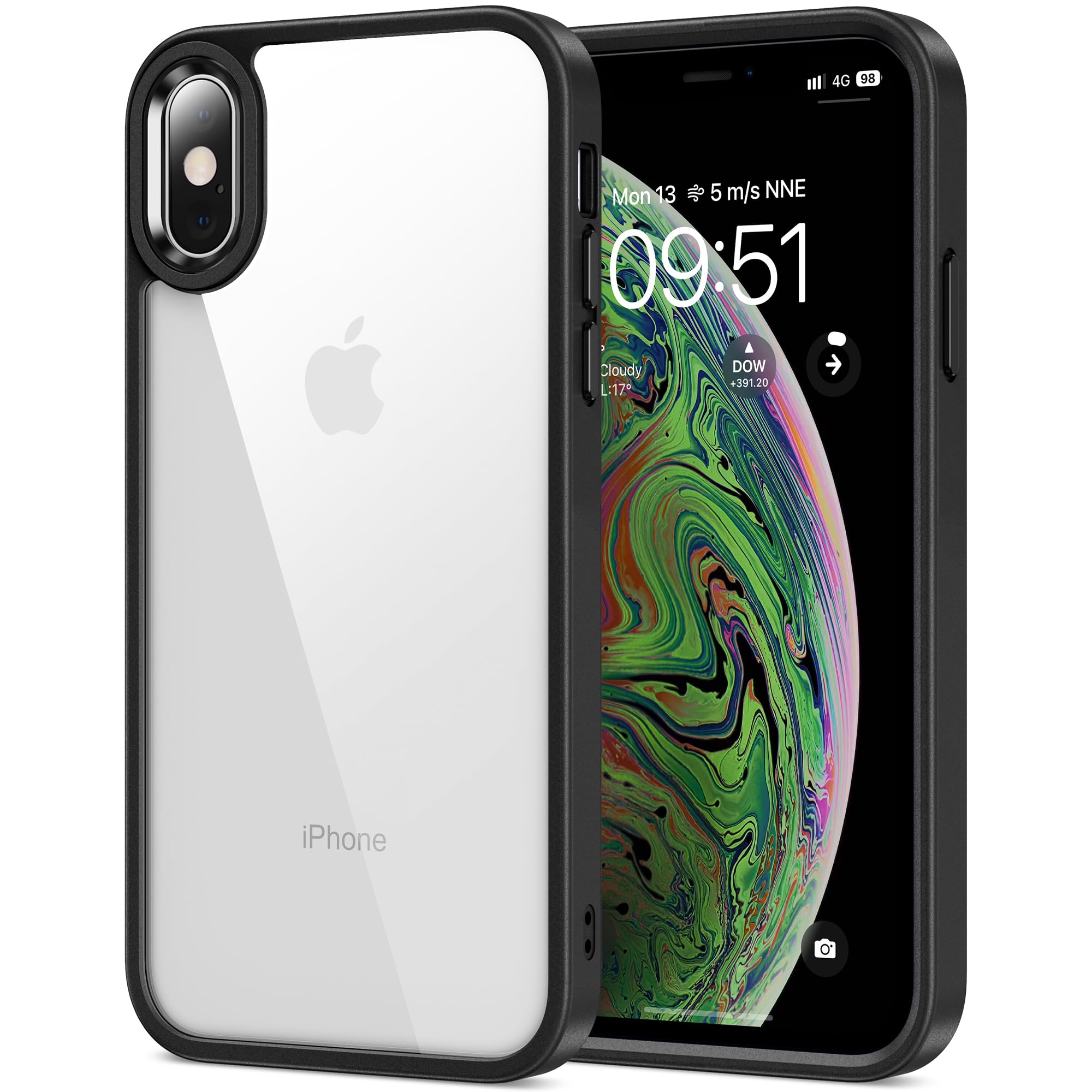 HOOMIL Case for iPhone Xs Max 6.5-Inch, Non-Yellowing, Drop Protection, Anti-Scratch Transparent Hard Back Phone Cover - Black