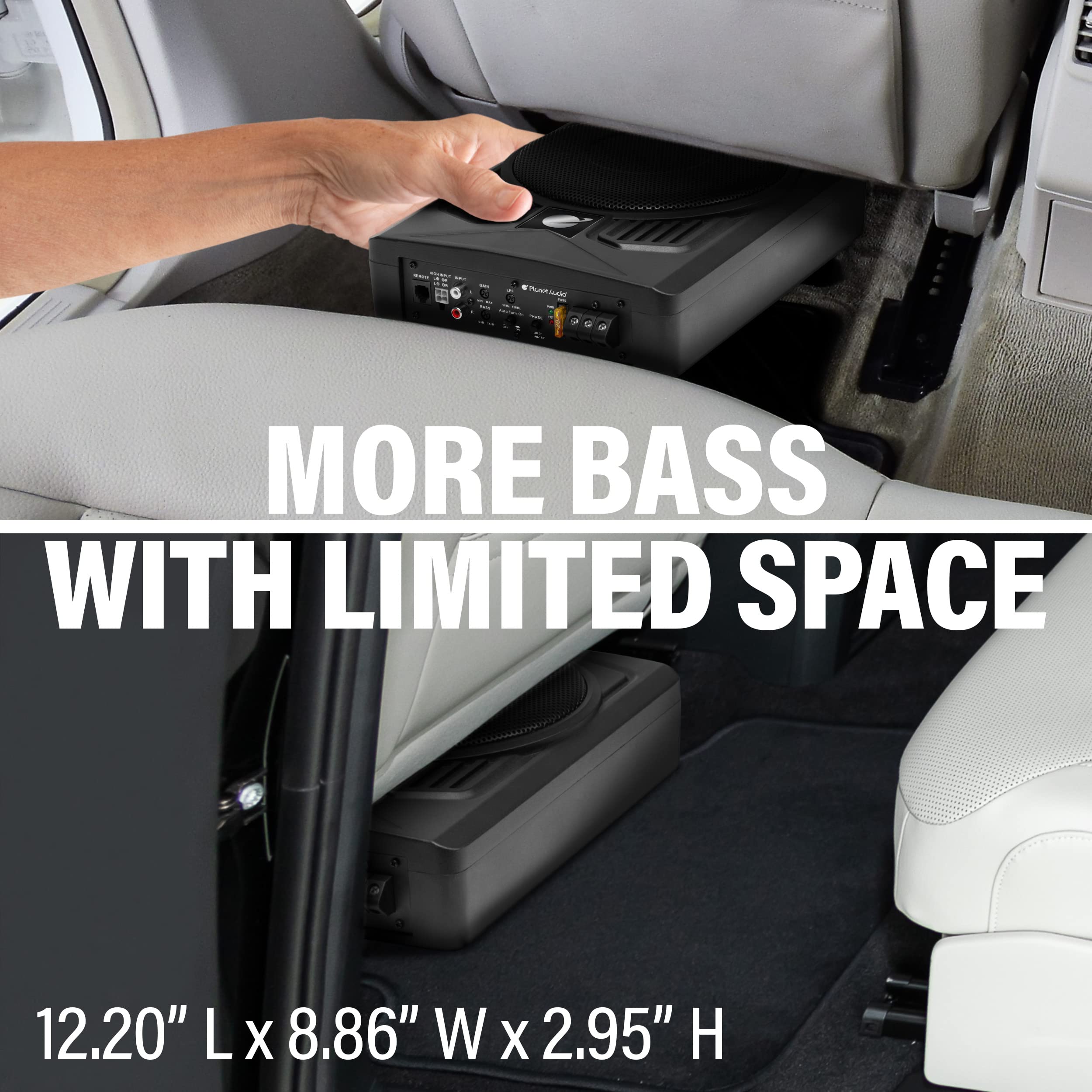 Planet Audio P8Awk Low Profile 8 Inch Under Seat Powered Car Subwoofer   800 High Output, Built In Amplifier, For Truck, Boxes A