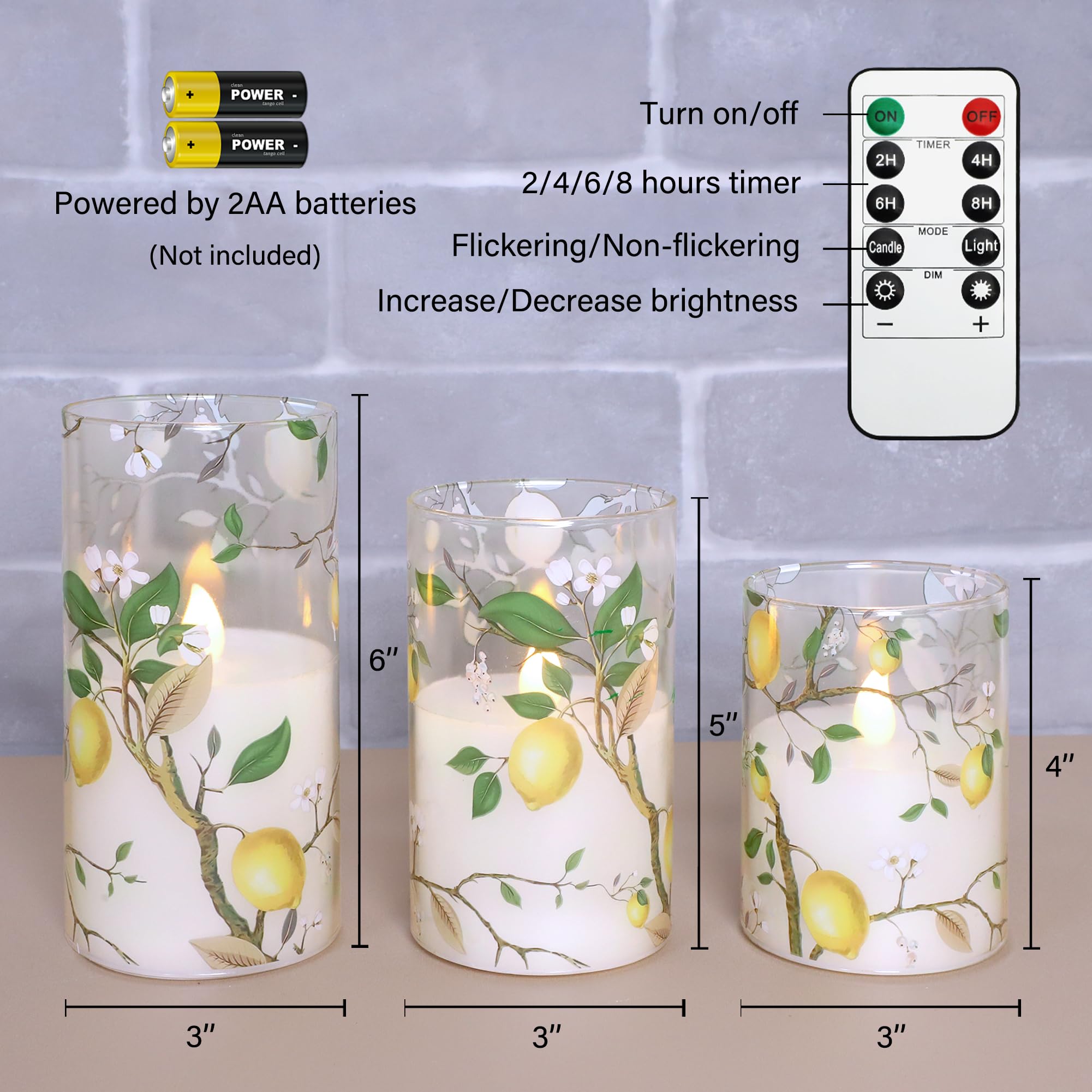 Silverstro Flameless Led Candles With Remote Lemon Decal Glass Flickering Battery Operated Candles For Home Room Party Easter We