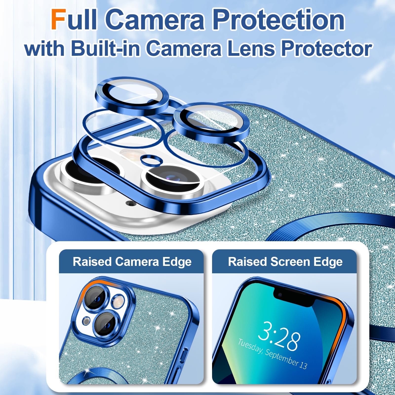 Hython For Iphone 13 Case Glitter, Clear Magnetic Phone Case With Camera Lens Protector [Compatible With Magsafe] Bling Sparkle