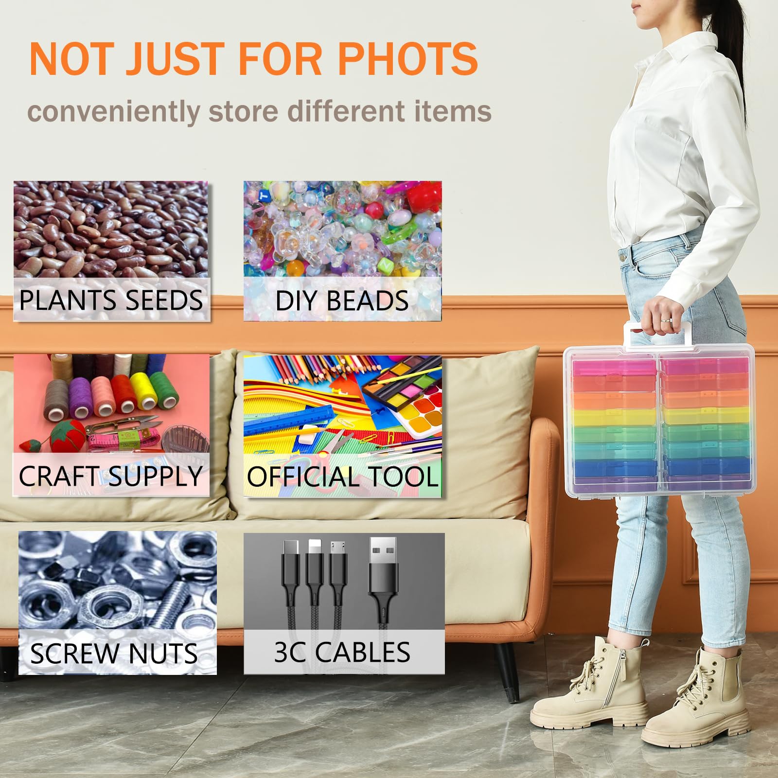 Alink Photo Storage Box With Handle, 4'' X 6'' Photo Organizer Storage Container With 16 Inner Case And 1 Sheet Blank Labels For