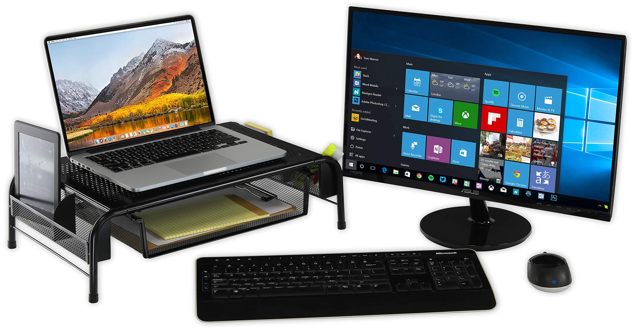 Simple Houseware Metal Desk Monitor Stand Riser With Organizer Drawer