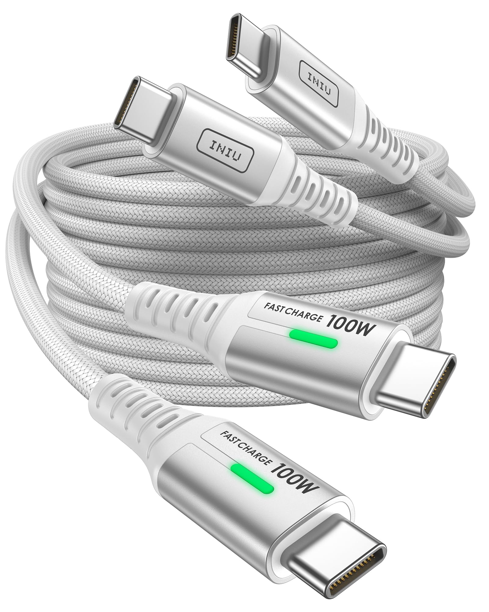 Iniu C To C Fast Charging Cable, 2 Pack [3.3Ft, White] Type C Charger Cord For Samsung Galaxy S24 Ultra S23 S10 S9 Iphone 16 15 Pro Max, Macbook Air, Ipad Pro, And More