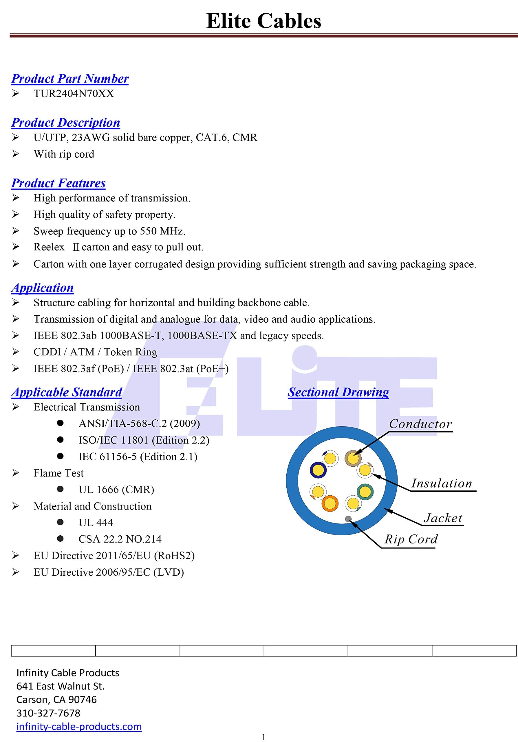 Cat6 Riser (Cmr), Ethernet Cable 1000Ft, Green, No Spline, Unshielded Twisted Pair (Utp) 23Awg, Solid Pure Bare Copper, 550Mhz,