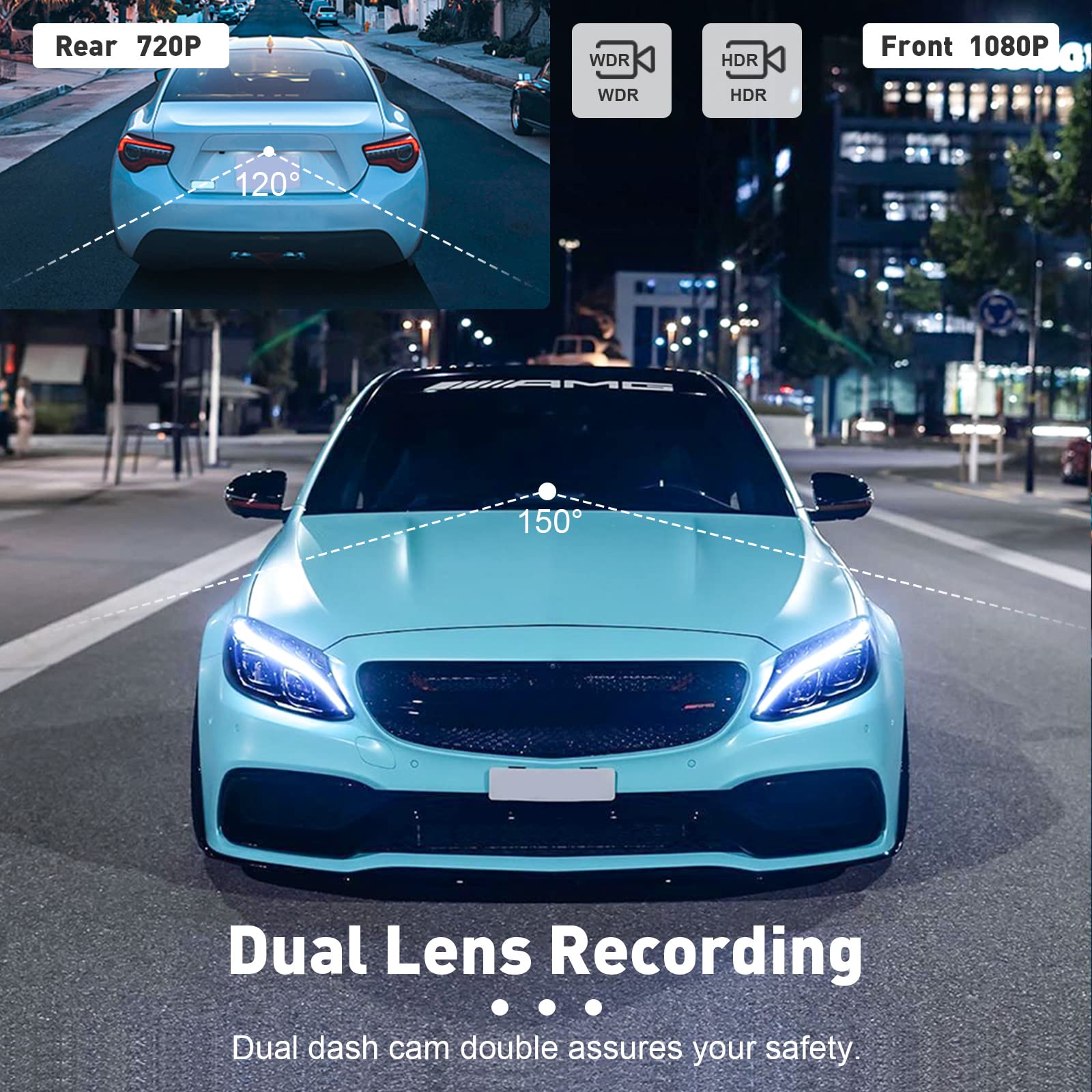 Roinvou Dual Dash Cam Front And Rear View, 4'' Lcd Touch Screen Fhd 1080P Dashboard Camera Recorder Car Dashcam With Rear Camera