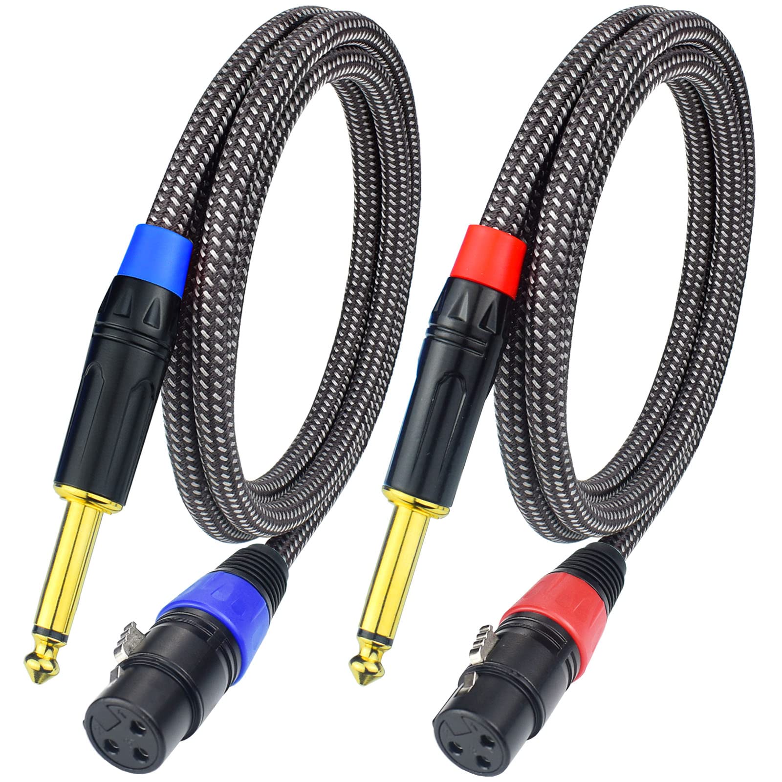 Ihurllu Unbalanced 1/4 TS Mono to XLR Female Microphone Cable, 10Feet 6.35mm Quarter inch to XLR Audio Patch Cord, Nylon Braided