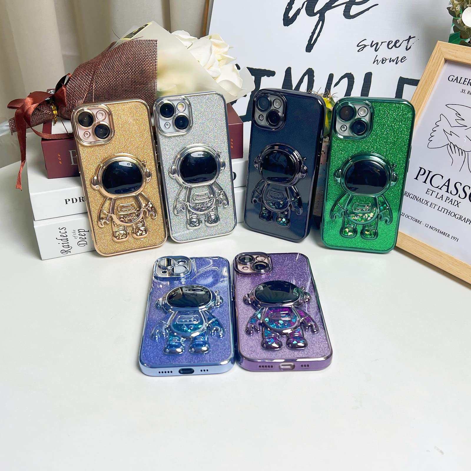 6D Bling Astronaut Iphone 14 Pro Max Case, Cute Liquid Plating Sparkle Floating Glitter Quicksand Phone Case Iphone 14 Pro Max F