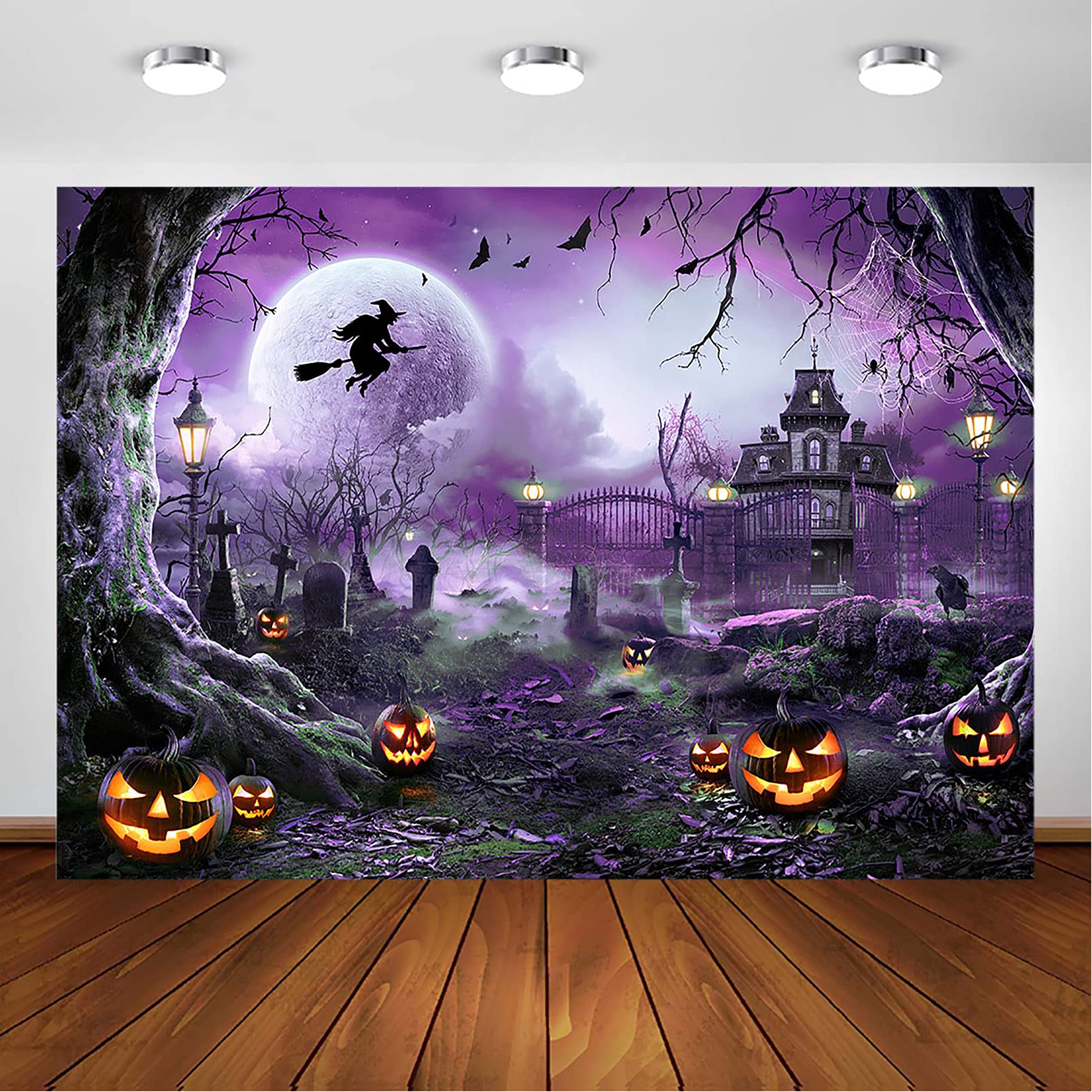 Avezano Halloween Photography Backdrop Full Moon Scary Night Castle Pumpkins Party Background Spooky Witch Bats Cemetery Child K