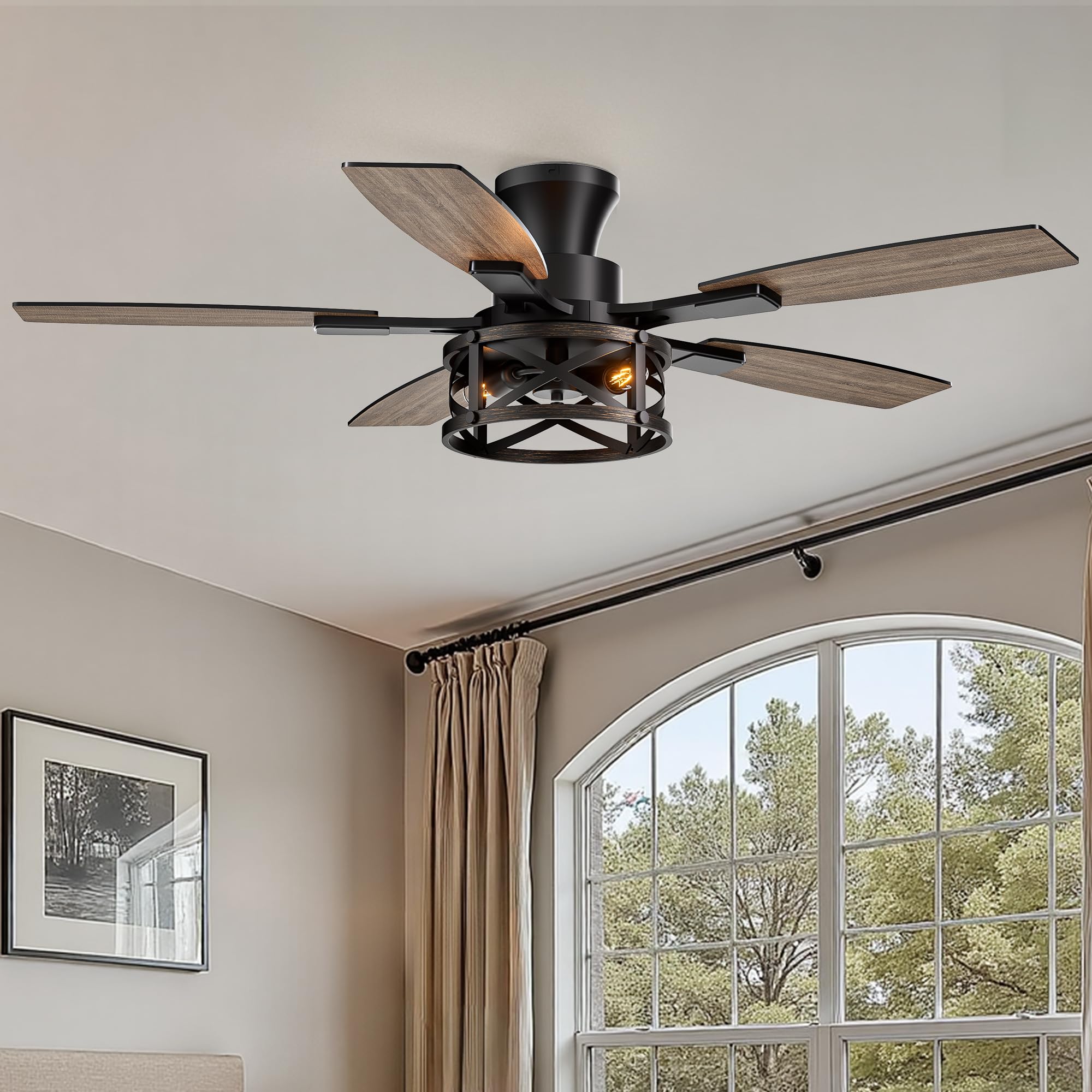 YouthDream 52 Inch Ceiling Fans with Lights and Remote Control, Farmhouse Ceiling Fan with LED Lighting for Bedroom Living Room 