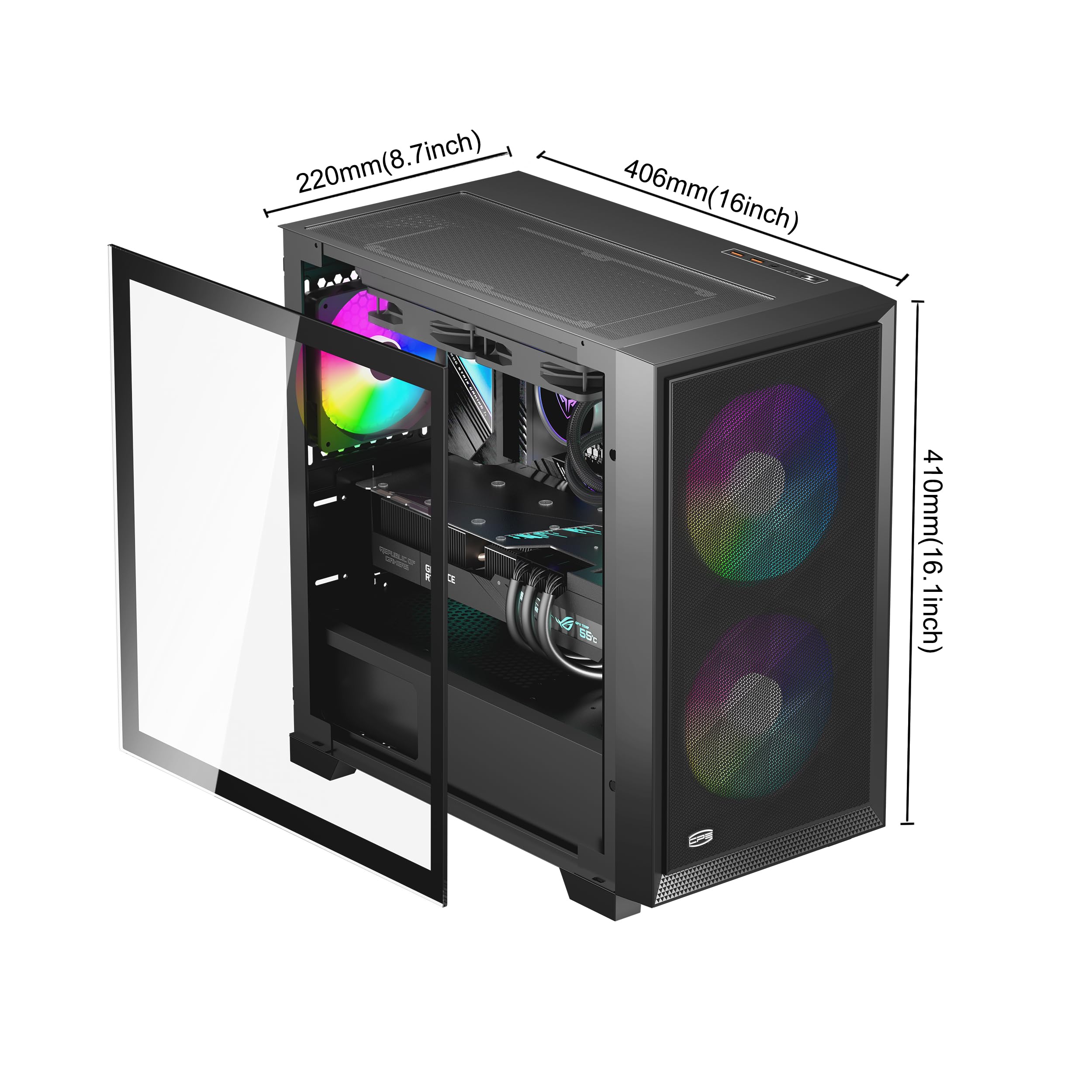 Pccooler Cps C3D310 Airflow M Atx Pc Case Mid Tower Desktop Computer Gaming Superior Case For Itx/M Atx With 2 Argb Case Fans,16