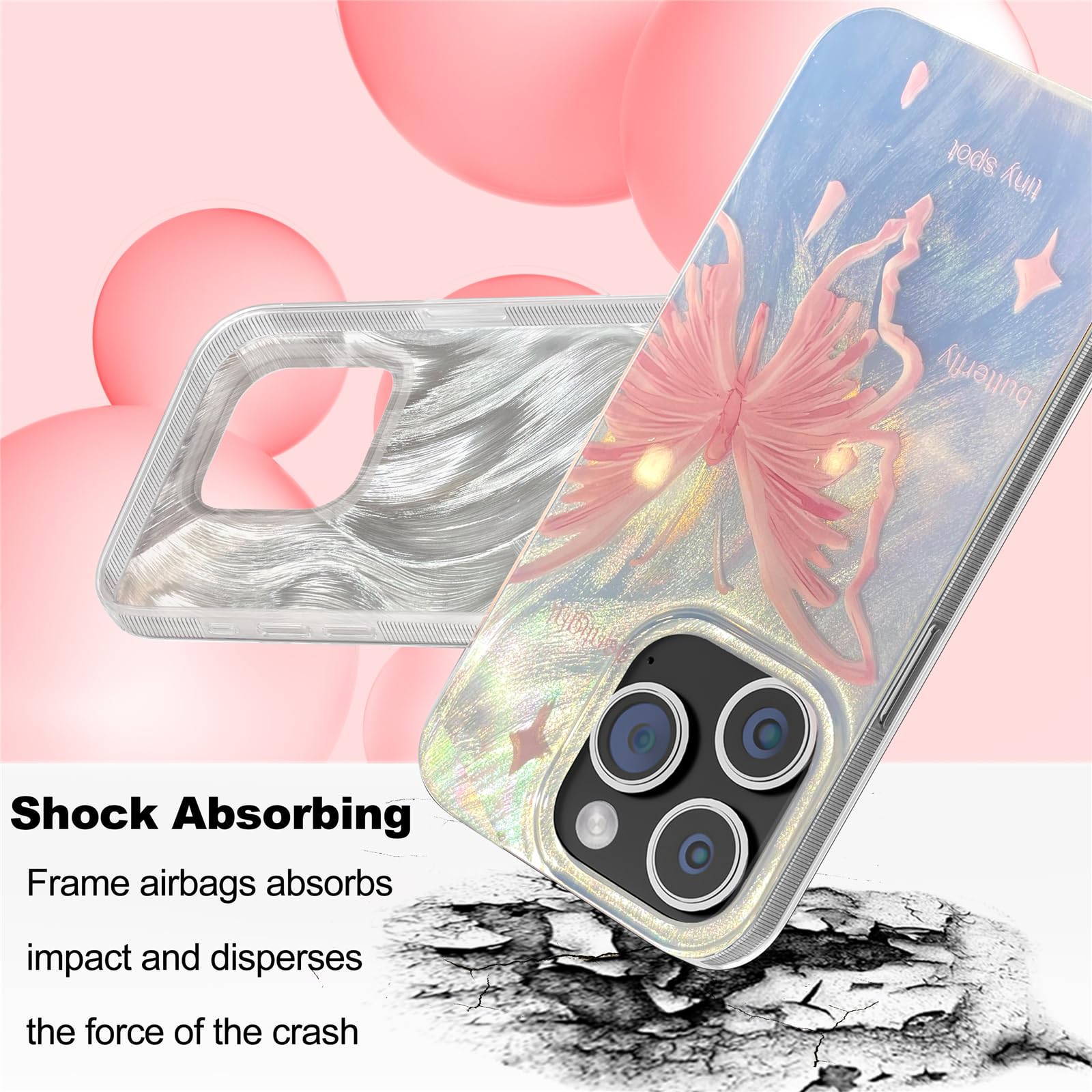 I Mgae In Ar Compact Case For Iphone 14 Pro Pale Pink Butterfly Design,Cute Trendy Soft Slim Tpu Shockproof Protective Phone Cas