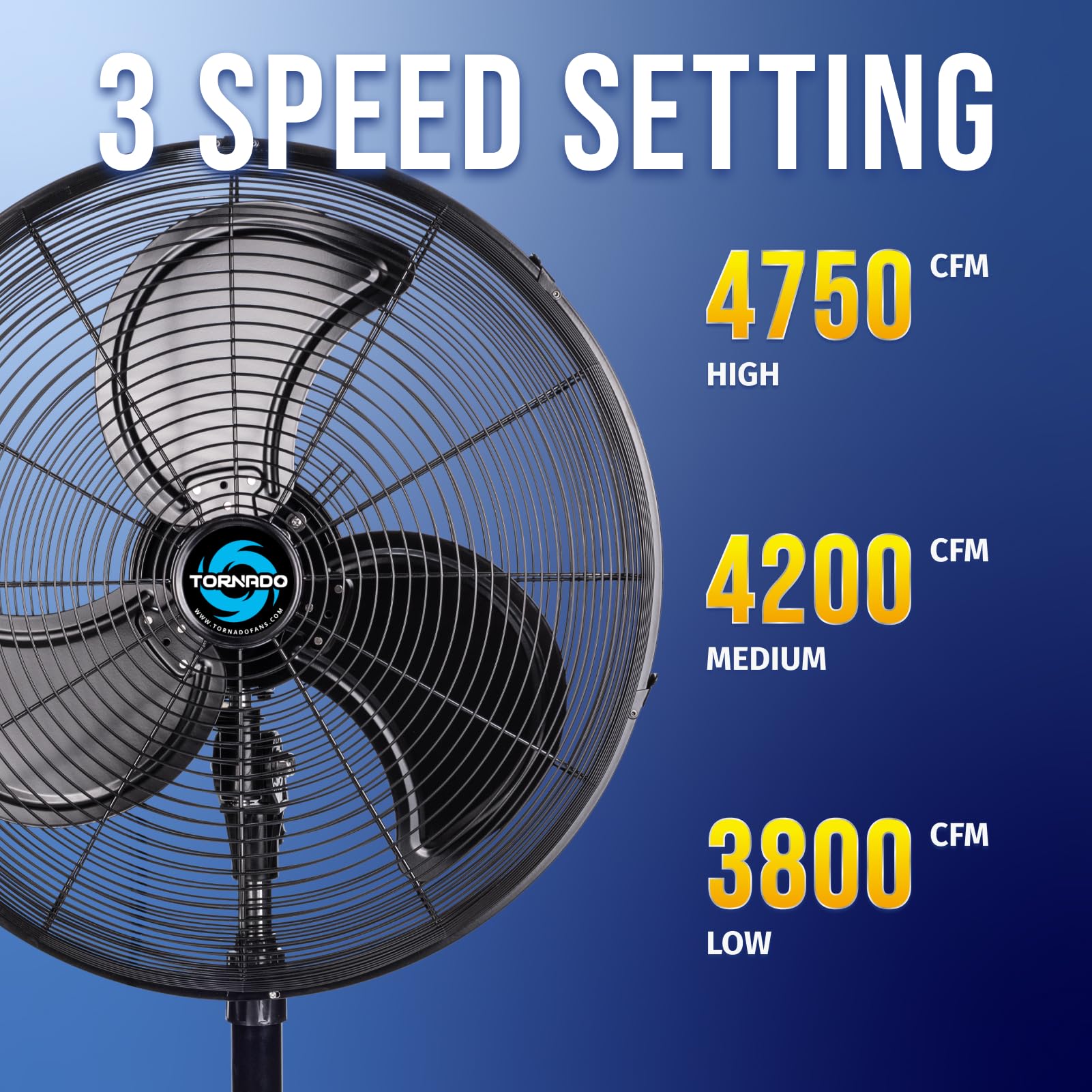 Tornado   20 Inch High Velocity Metal Oscillating Pedestal Fan 5250 Cfm   Commercial, Industrial Use Water Resistant