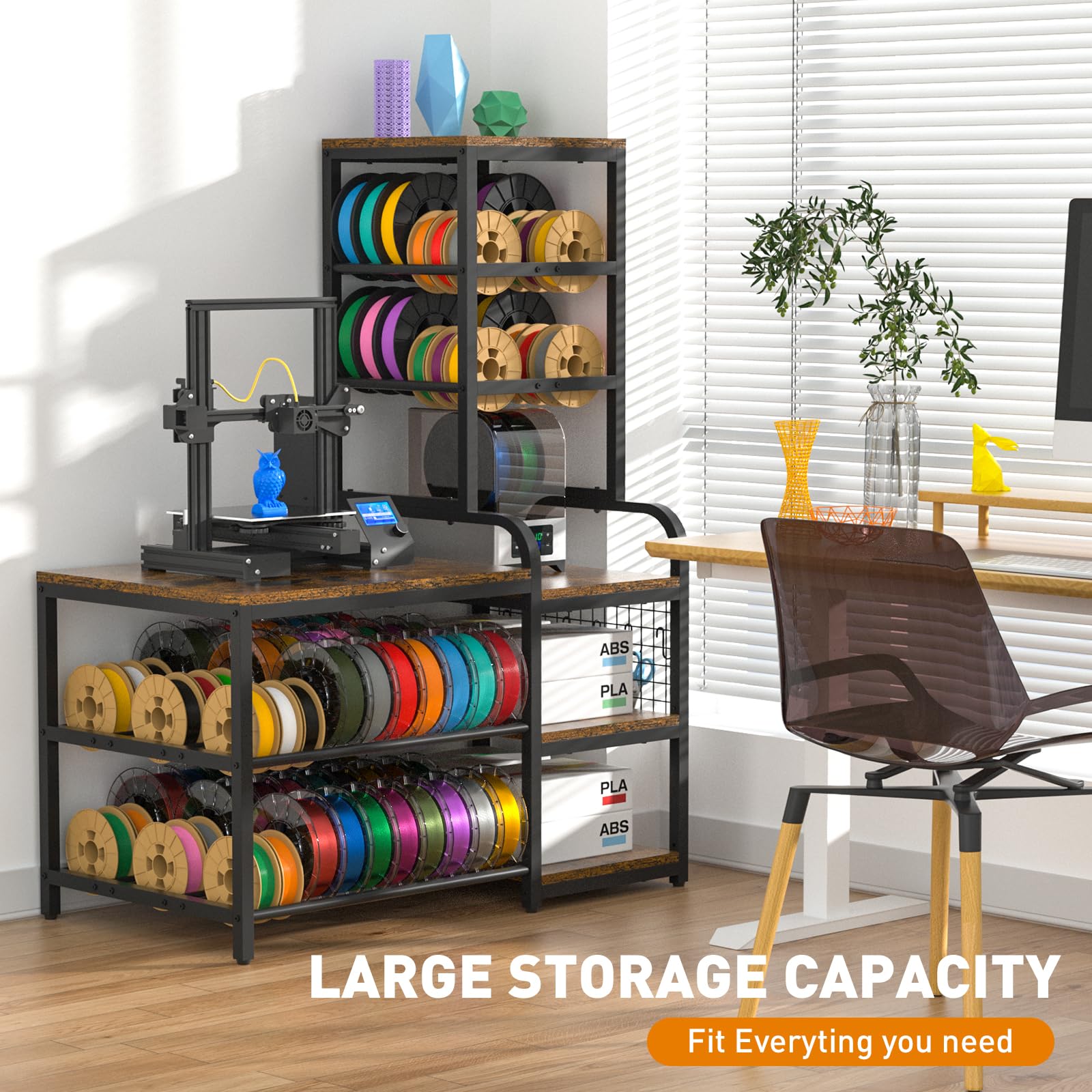 Ikkle 3D Printer Stand With Filament Storage Rack, Heavy Duty Table Holds 3D Printer, Spools, Filament Dryer, Metal Spool Holder