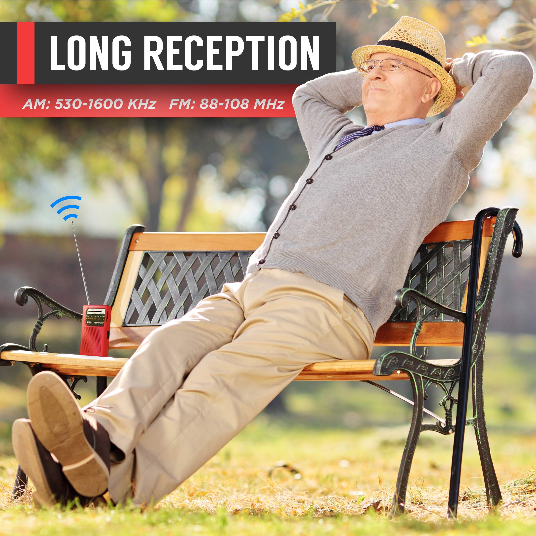 Powerbear Portable Radio | Am/Fm, 2Aa Battery Operated With Long Range Reception For Indoor, Outdoor & Emergency Use | Radio Wit