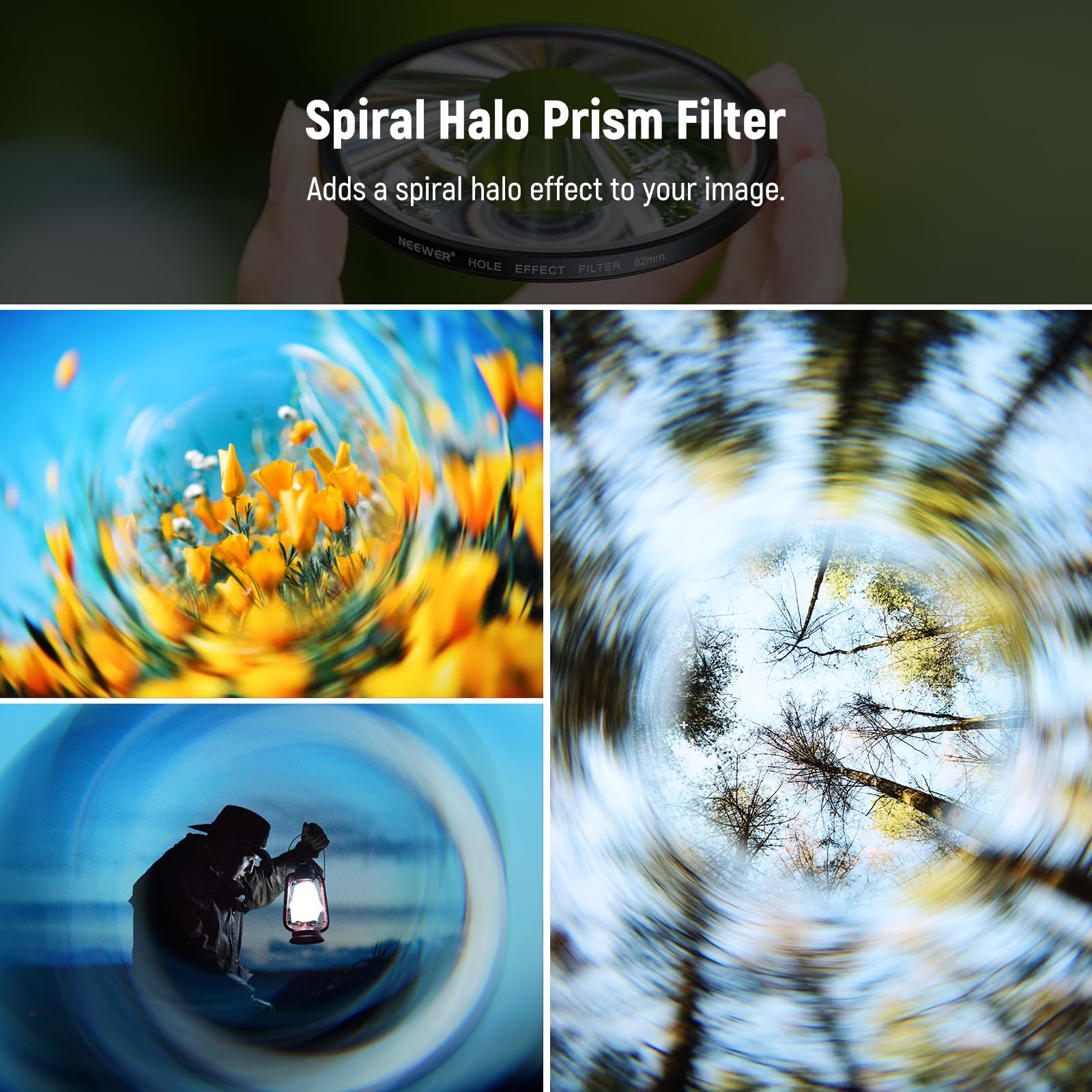 Neewer 82Mm Spiral Halo Camera Lens Filter, Prism K9 Optical Glass Special Effects Filter Photography Camera Lens Accessories Wi