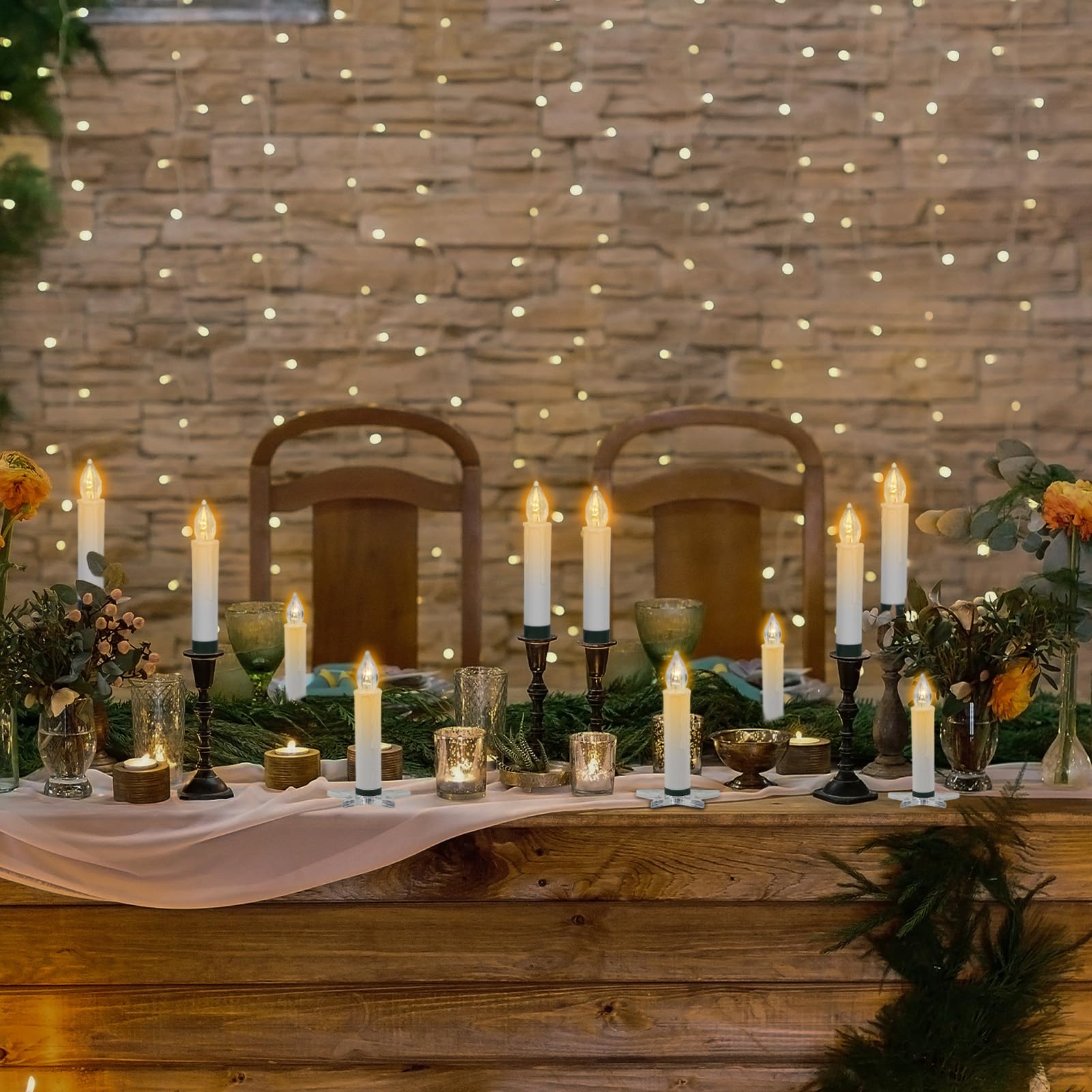 Dromance Christmas Tree Flameless Taper Candle Lights Battery Operated With 10 Key Remote And Timer, 10 Pack Plastic Flickering