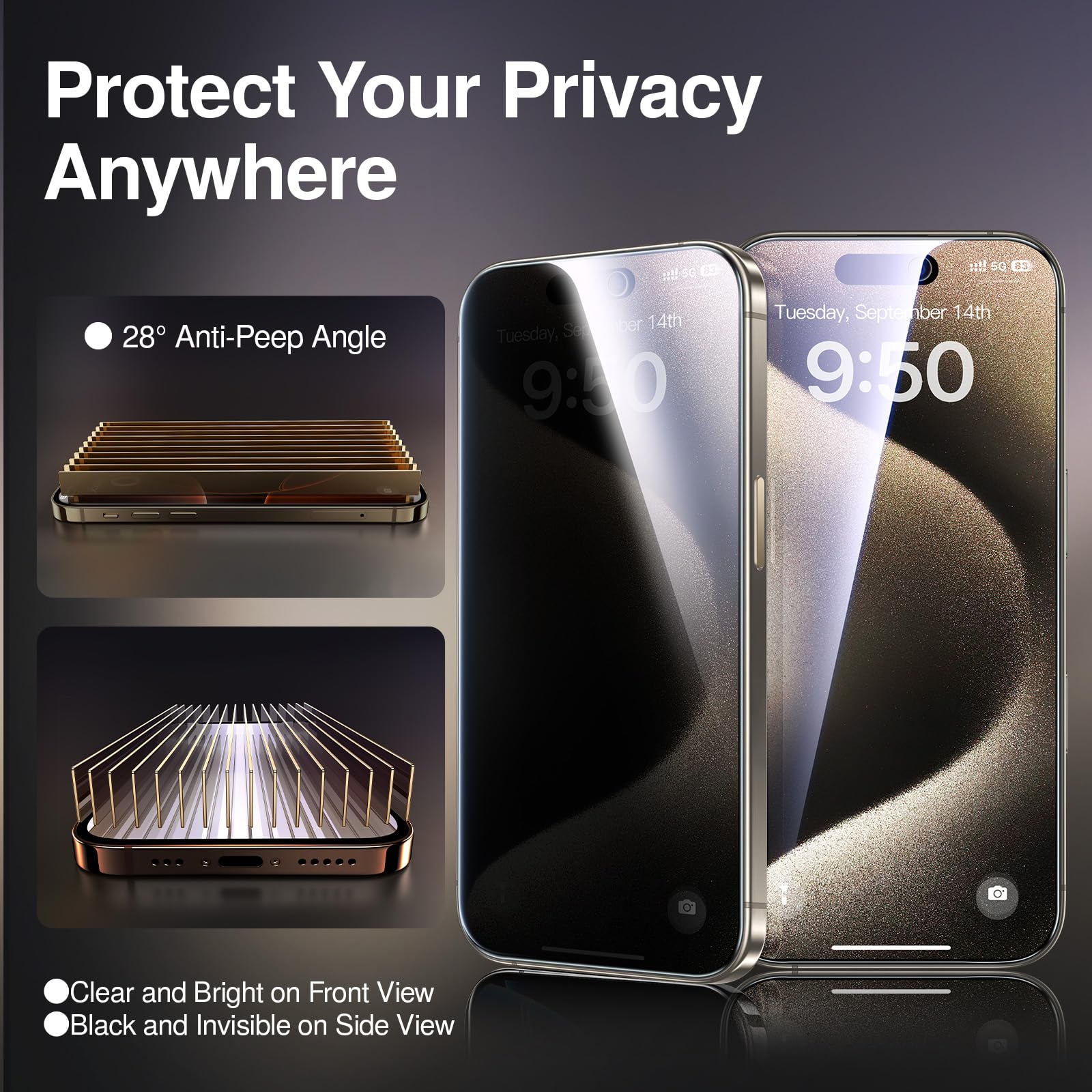 Smartdevil 2 Pack Privacy Screen Protector For Iphone 15 (6.1 Inch) With Easy Installation Frame, 9H Anti Spy Privacy Tempered G