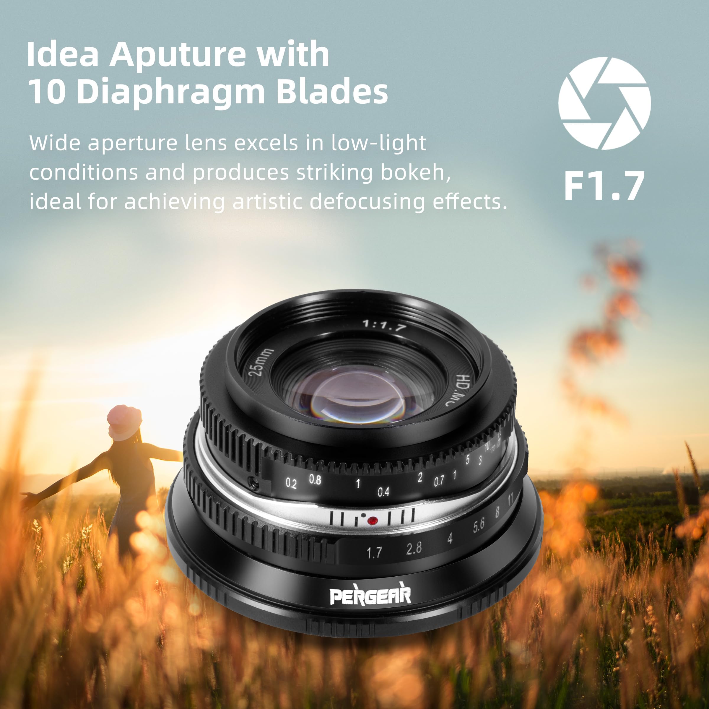 Pergear 25Mm F1.7 Large Aperture Manual Lens For Fx Mount Cameras, Compatible With Fuji Aps-C Cameras X-T3 X-H1 X-Pro2 X-E3 X-T1