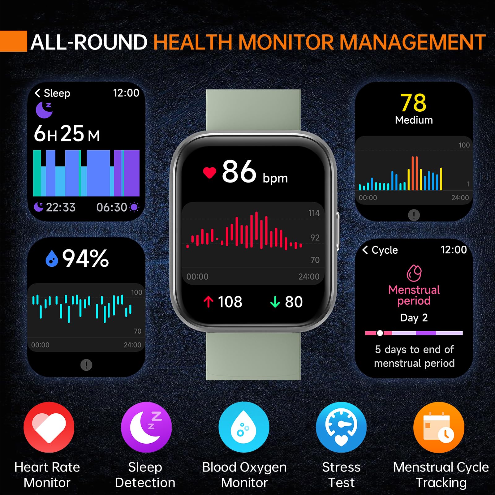 Aeac Smart Watch Fitness Watch For Men Women, Alexa Built-In & Stable Bluetooth Call, 100 Sports, Ip68 Waterproof Smartwatches F