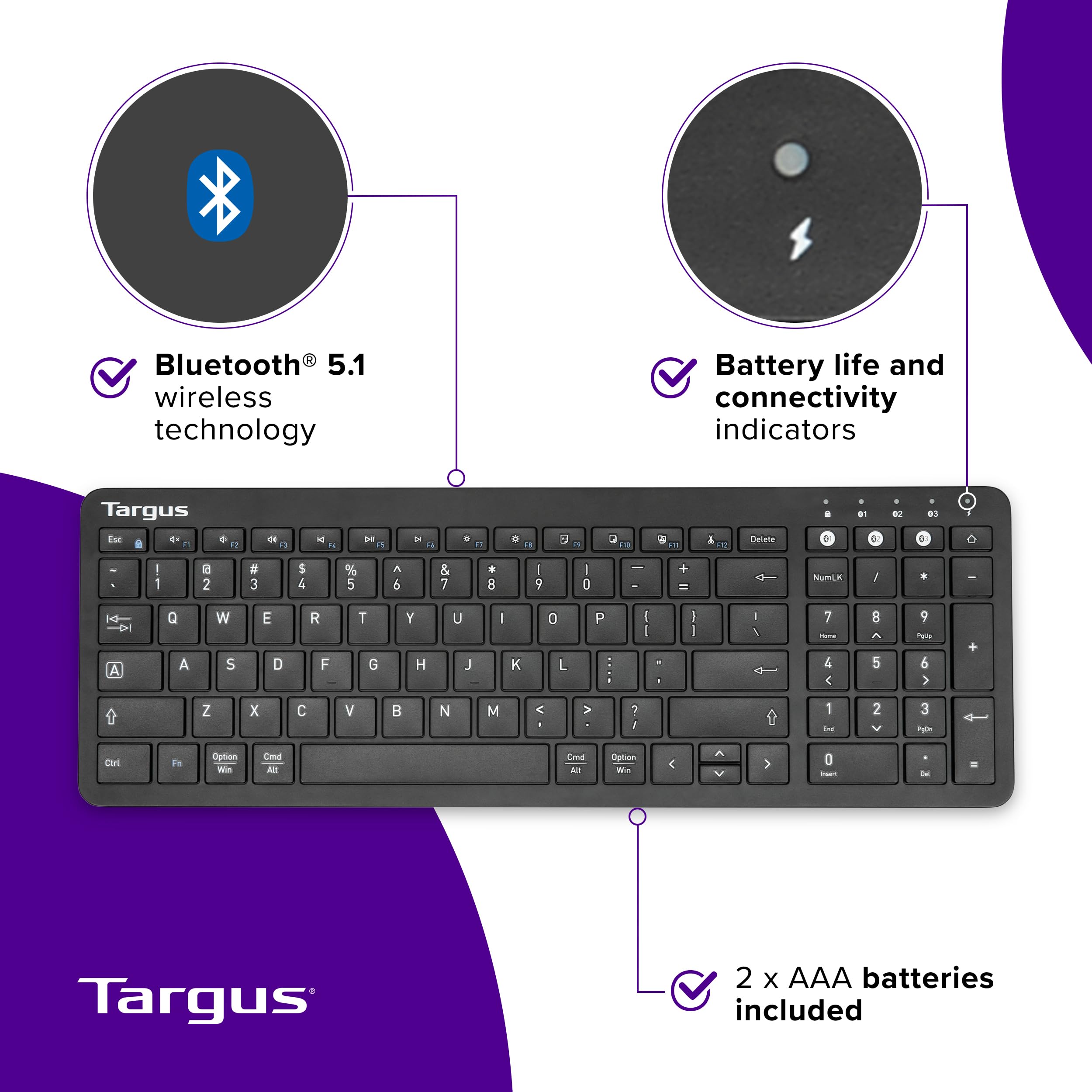 Targus Midsize Multi-Device Bluetooth Keyboard - Compatible With Chrome Os, Windows, Macos, Ios, And Android (Akb863Us)