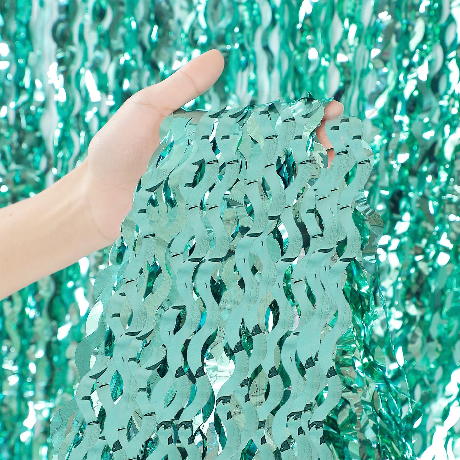 3 Pack Teal Aqua Blue Wave Foil Curtains   3.3 Ft X 6.6 Ft Tinsel Metallic Streamers For Photo Booth Birthday Wedding Girl Princ