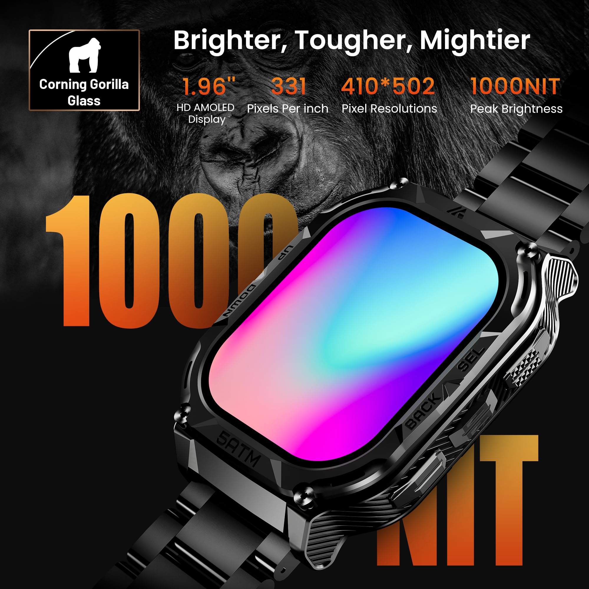 Amaztim Gps Smart Watch For Men, 6 Satellite Positioning, Compass, Stainless Steel Body, 50M Waterproof, 480Mah Extra-Large Batt