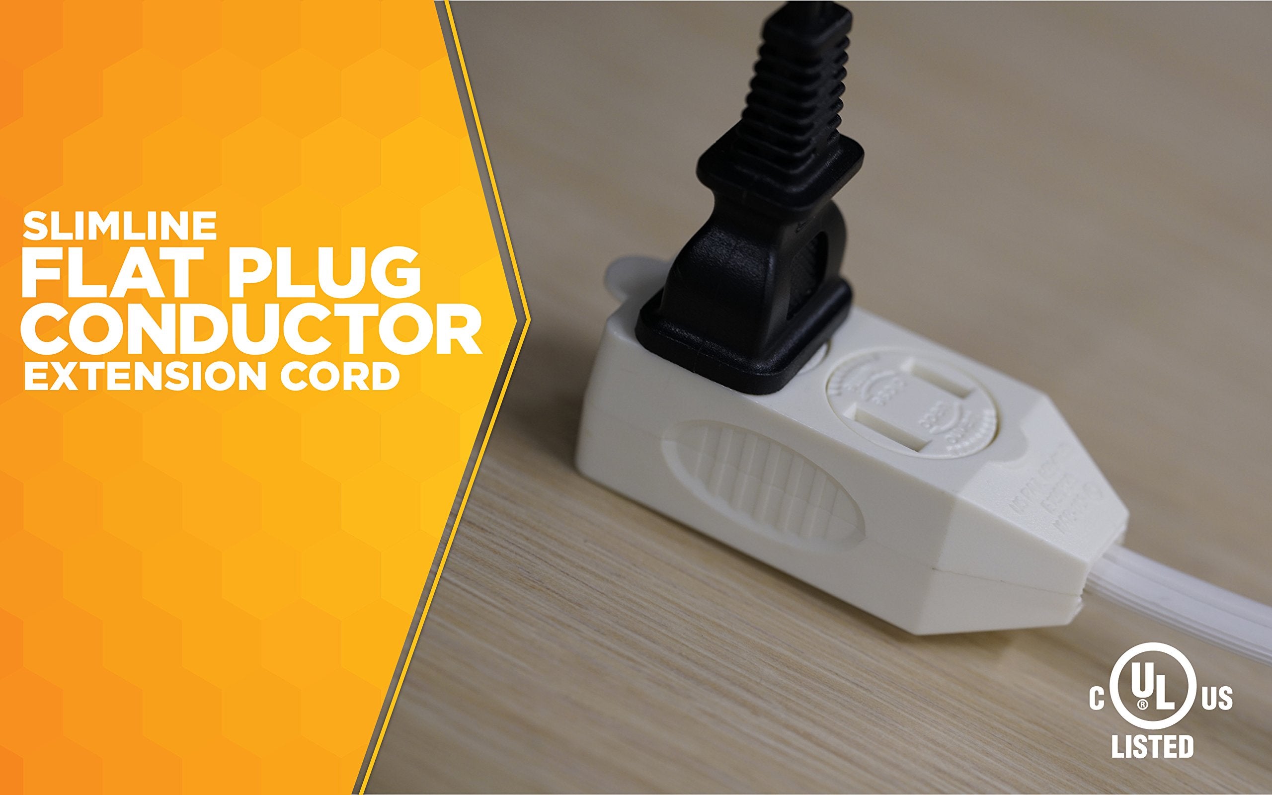 Slimline 2237 Flat Plug Extension Cord, 2 Wire, 13 Foot, White