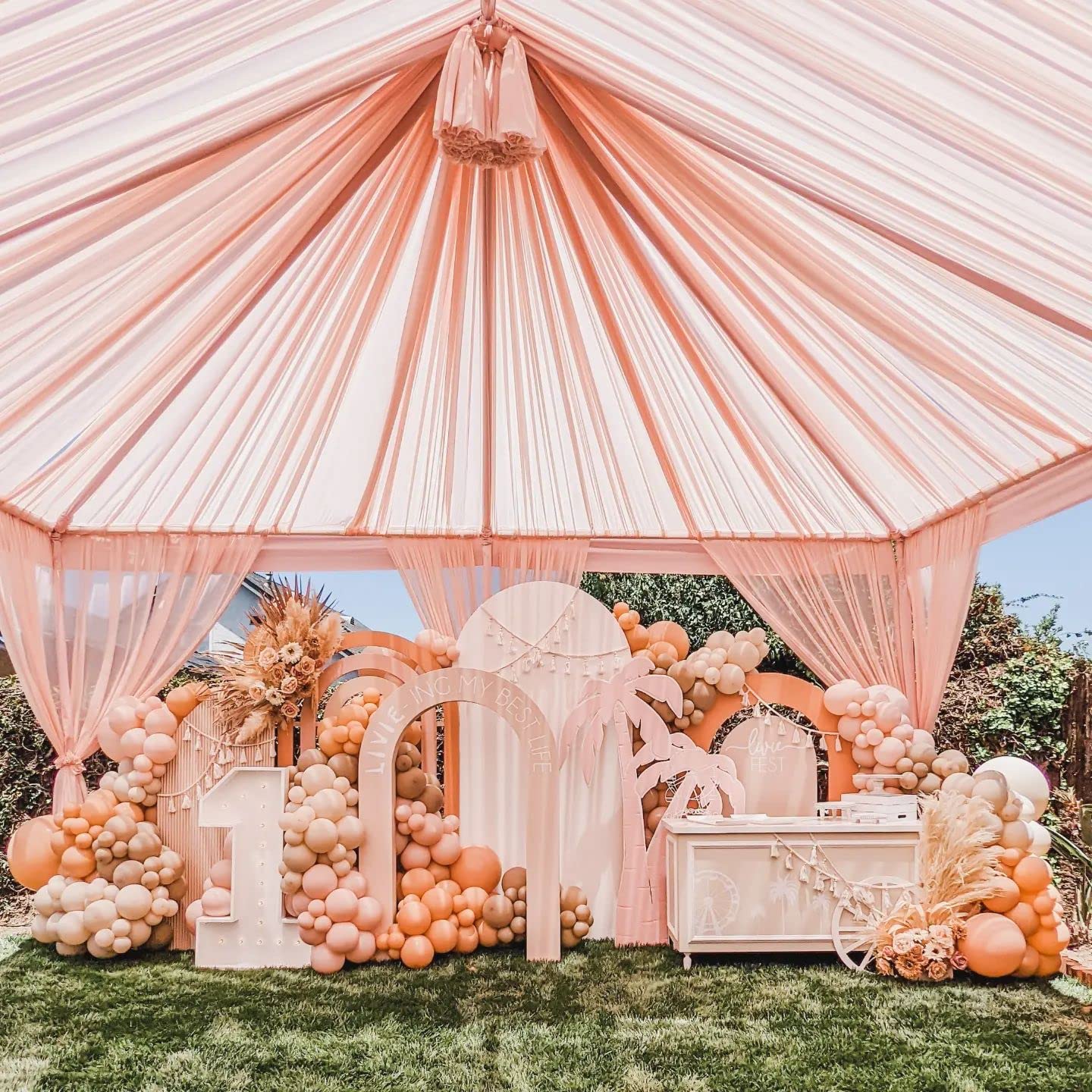 Chiffon Wedding Ceiling Drapes 6 Panels 5Ftx10Ft Light Peach Sheer Fabric Swag Drapes For Ceremony Reception Stage Arch Backdrop
