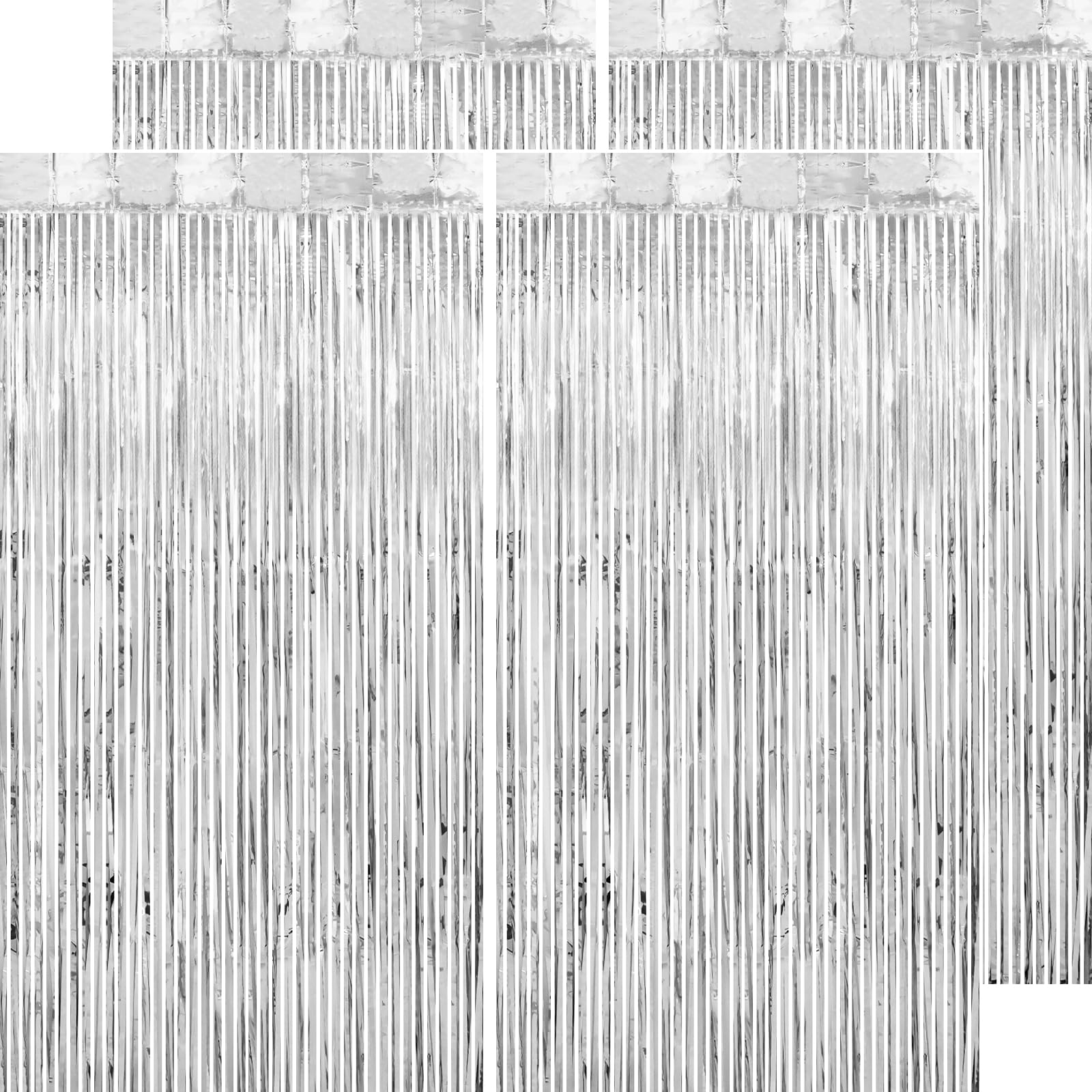 Paticool Silver Tinsel Foil Fringe Curtain Backdrop   Thicken 4 Pack 3.2 X 8.2 Ft   Glitter Silver Door Streamers Party Backdrop