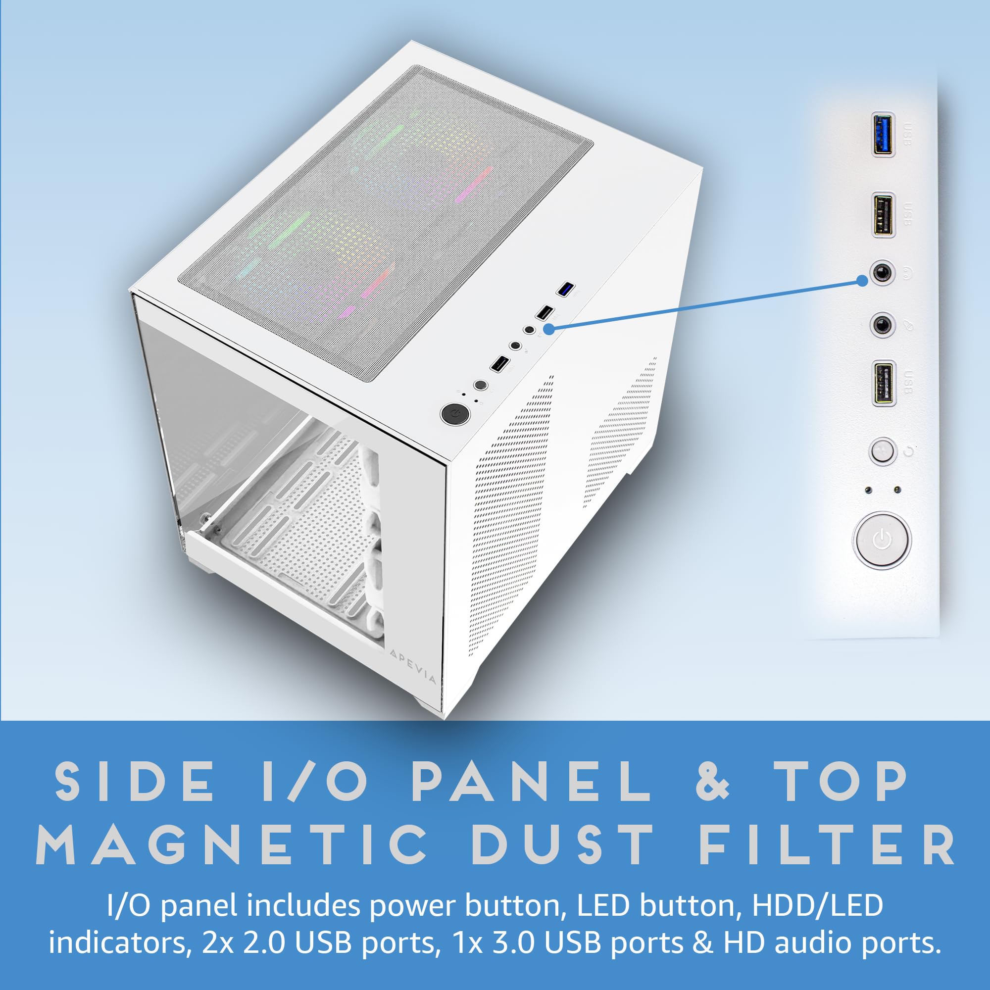 Apevia Prism Wh Prism Micro Atx Gaming Pc Cube Case W/ 5X 120Mm Argb Fans, 366 Rgb Modes, Dual Tempered Glass Panels, 240Mm Radi